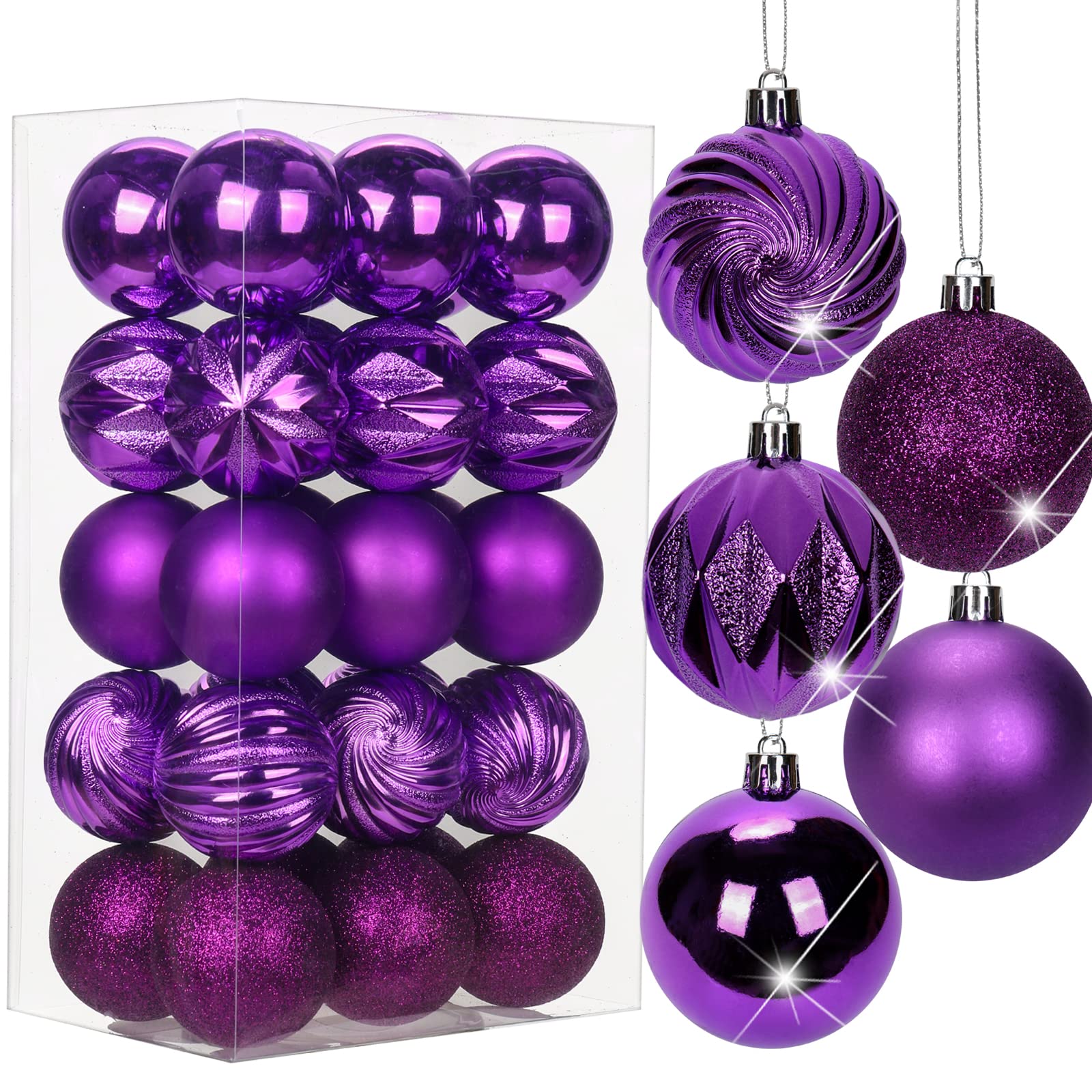 Photo 1 of 2.36" Christmas Ball Ornaments Purple 30 Pcs Small Shatterproof Christmas Tree Decorations Xmas Tree Christmas Ornaments Balls with Hanging Loop for Halloween Wedding Holiday Party Wreath Home Decor Purple 2.36"/30pcs