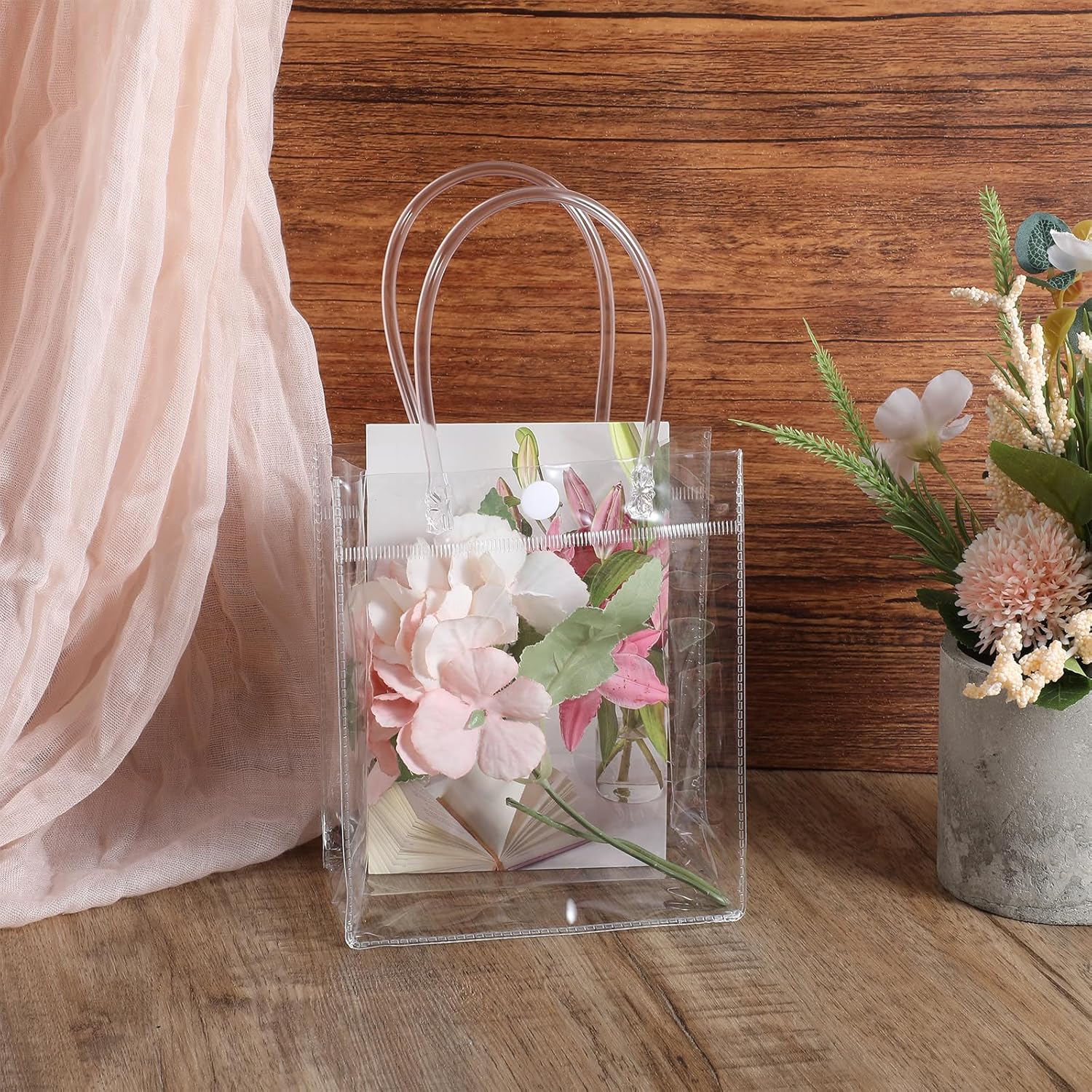 60 Pcs Clear Plastic Gift Bags with Handle Reusable Small Transparent PVC Wrap Tote Bags 5.9X5.1X2.8 inches for Bachelorette Bridesmaid Wedding Birthday Christmas Party Favor - Image 6