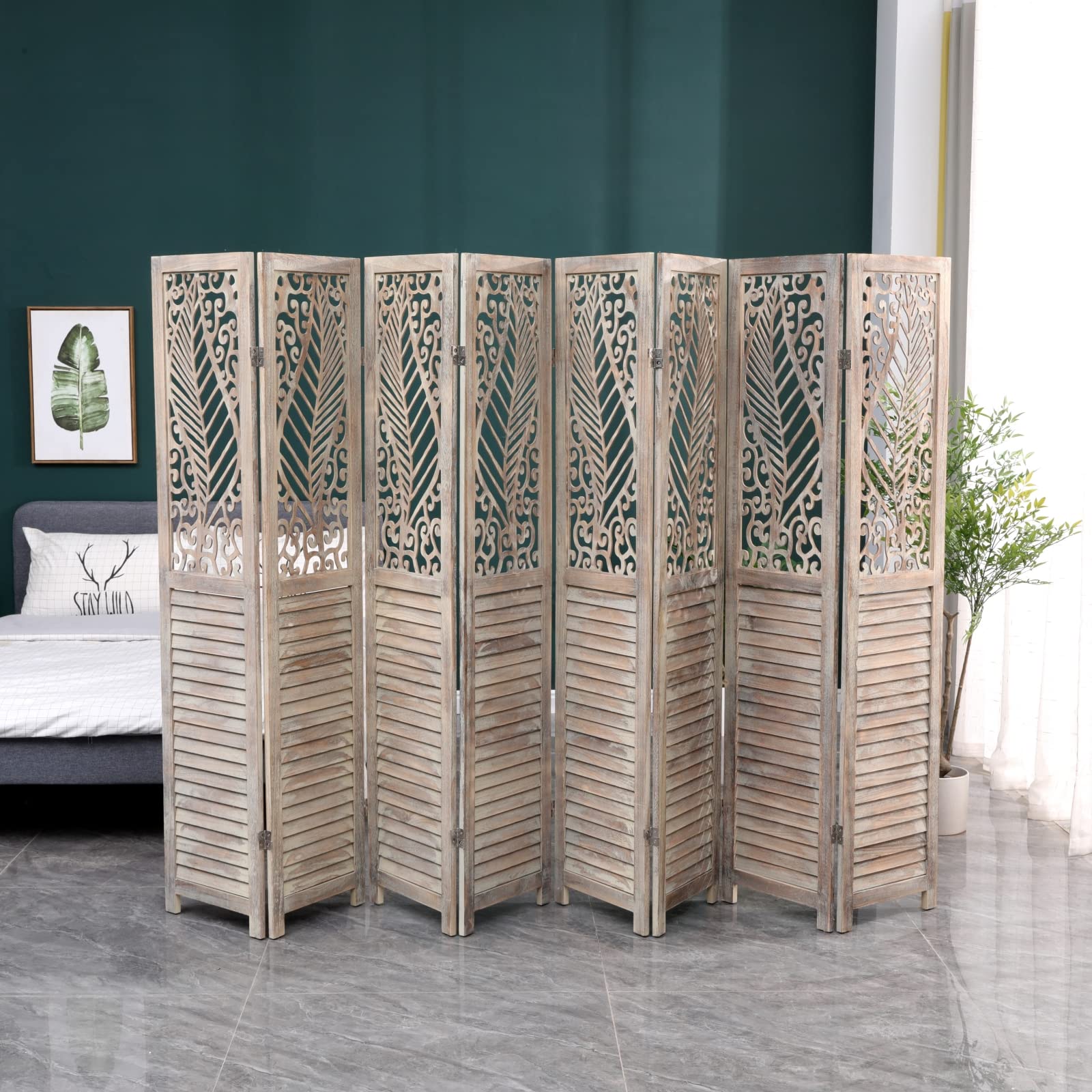 Buy Raintain Room Divider 8 Panel 5.4 Ft Tall Paulownia Wood Room