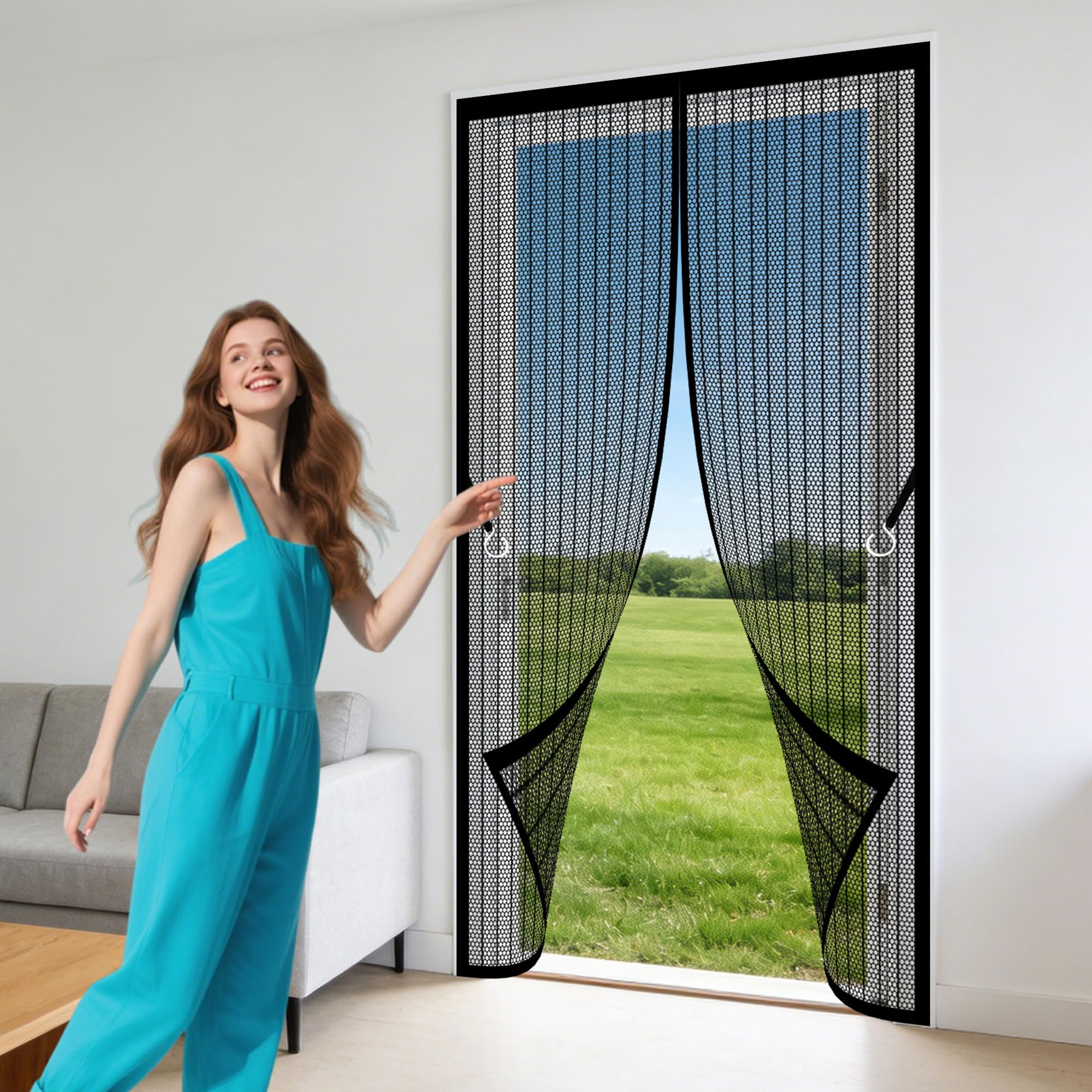 Magnetic Door Curtains Fly Screen 73 x 282 cm Automatically Closes Magic Paste Curtains Keep Bugs Out Lets Fresh Air Suitable for Patio Room Balcony Bedroom, Black