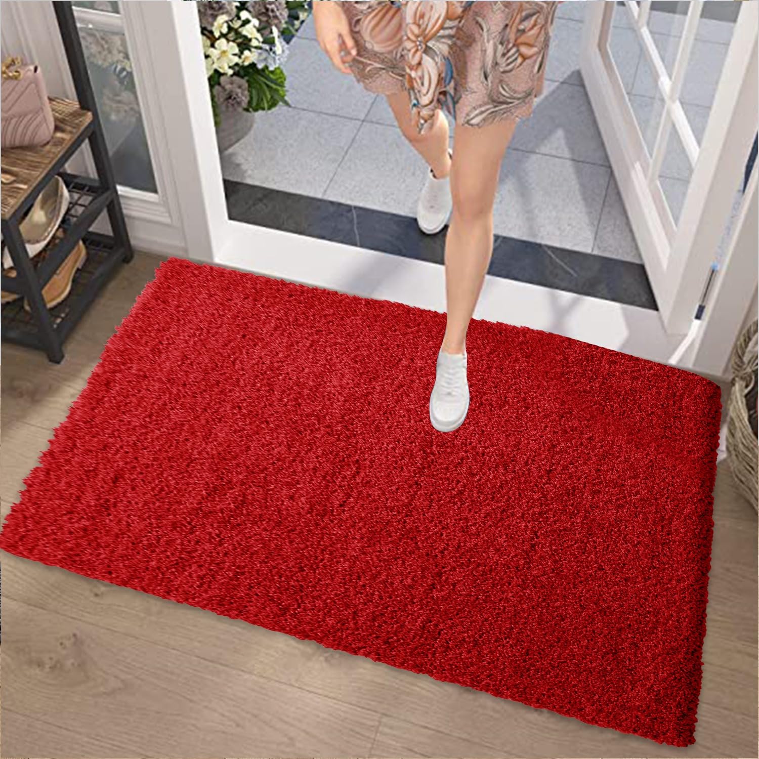 PHP Shaggy Door Mat for Indoor - Super Soft Fluffy Thick Pile Non-Shedding Large Doormat for Bedroom Living Room Kitchen Hallway Floor Mats (Red, 60cm x 110cm (2ft x 3ft 7") โ image 1