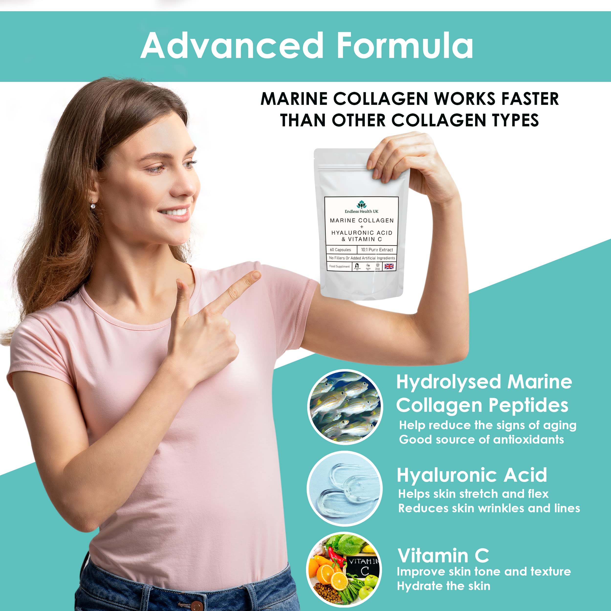 Multi Collagen Powder For Women - 10,000mg Type I, II, III, V & X Hydrolysed Collagen Peptides Powder With Hyaluronic Acid Vitamin C Biotin For Skin Hair Nails Joints 30 Servings - View #8
