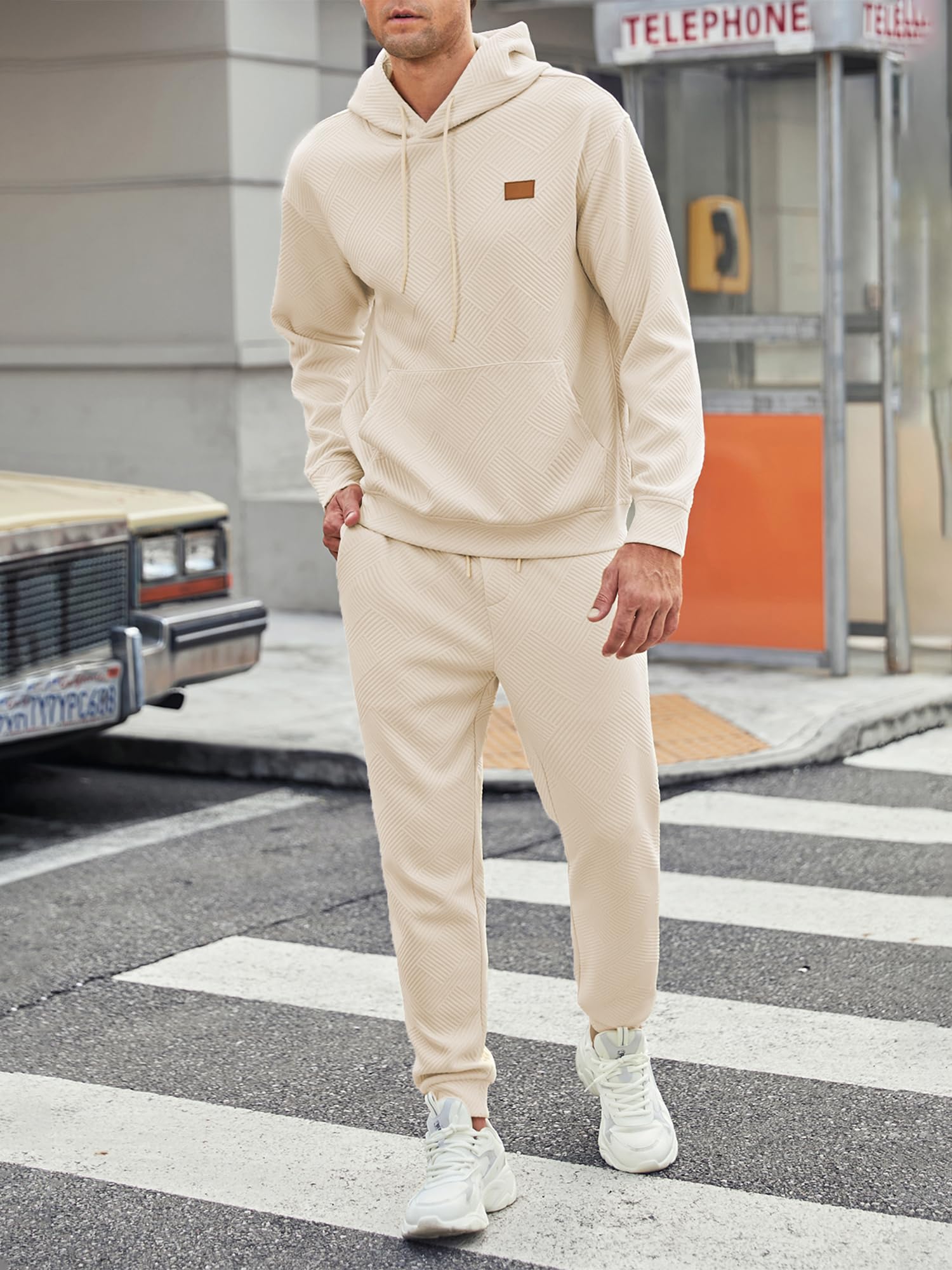Elegancity Herren Jogginganzug Set 2-Teiliger Trainingsanzug mit Kapuzenpullover und Jogginghose Sportanzug Strukturmuster