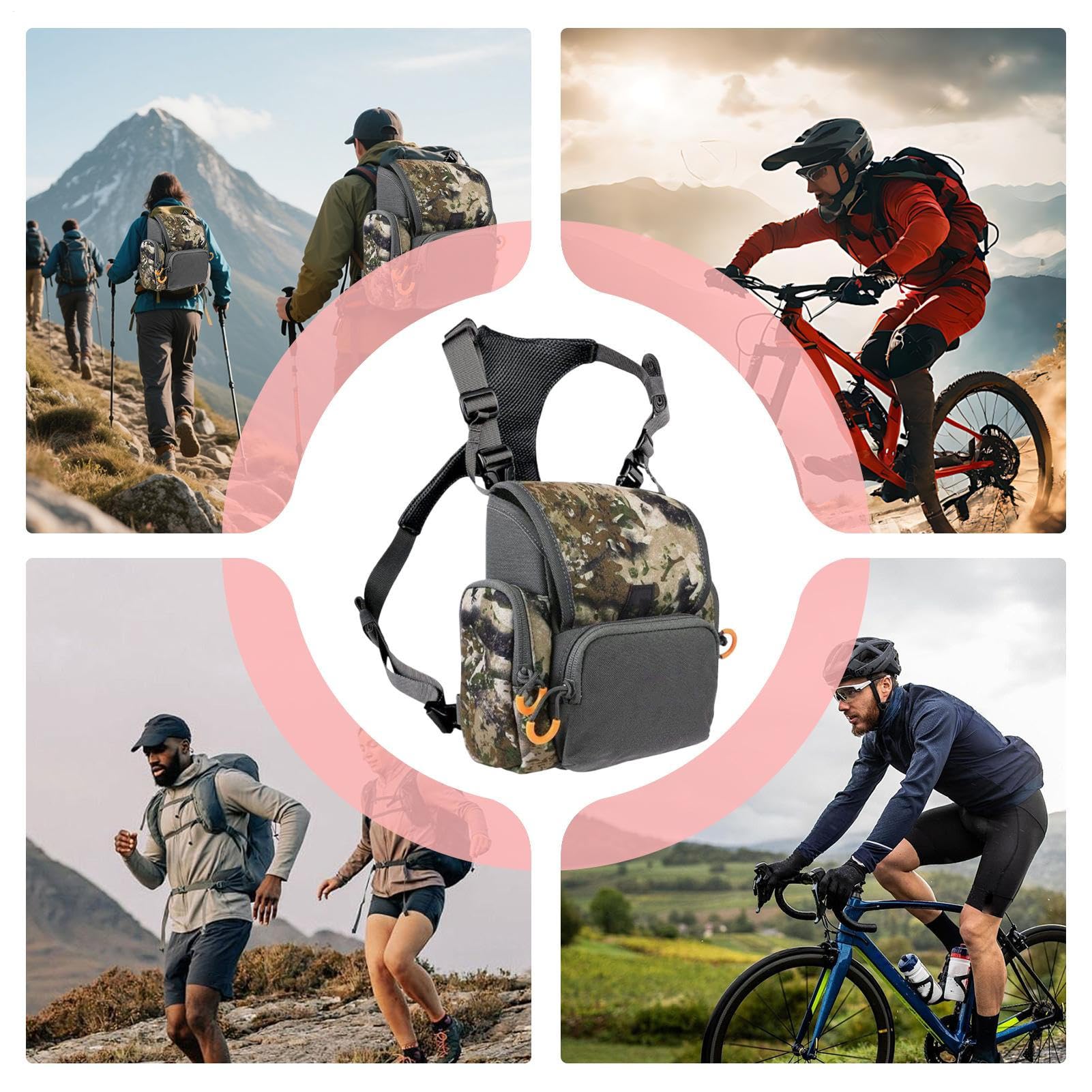 Brusttasche für Herren Bequeme verstellbare Gurte, Multi-Taschen Sport | Teleskopträger Outdoor Brusttasche Für Männer, Frauen, Angeln, Wandern, Radfahren, Spazierengehen, Bergsteigen, Vogelbeobac