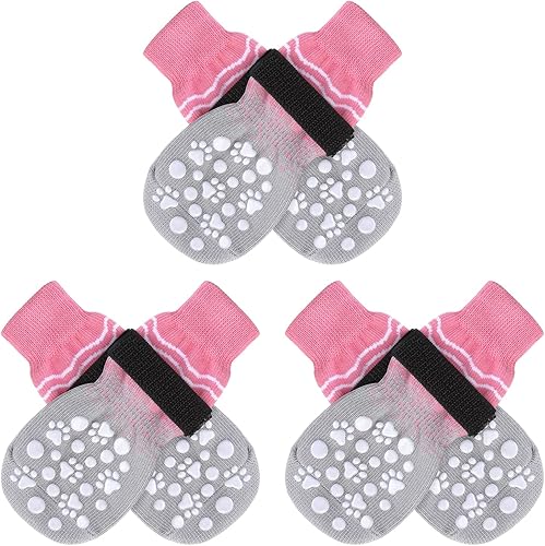 BINGPET Calcetines antideslizantes de doble cara para perro con correas ajustables, calcetines para perros para pavimento caliente, calcetines