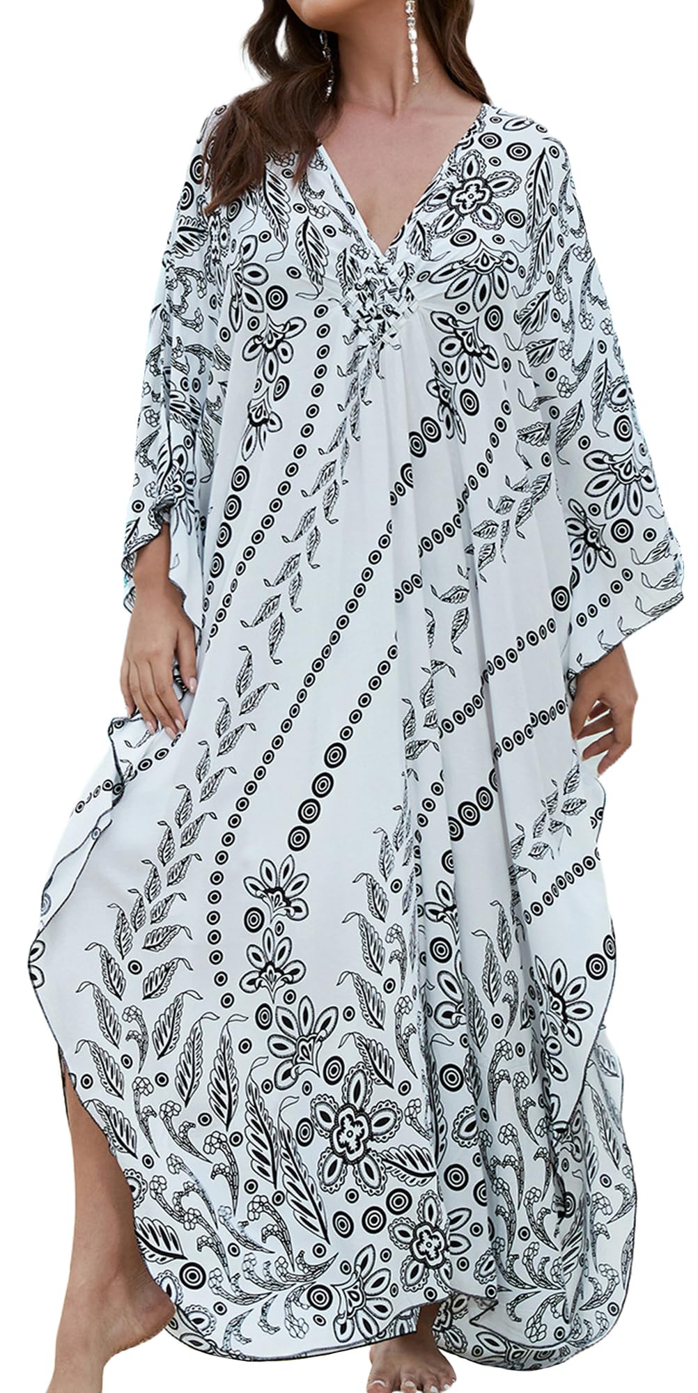 AIEOE Kaftan Mujer Vestido Caftan Largo para Mujer con Estampado Kaftan Mujer Verano Caftán Algodón Mujer Bikini Cover Up