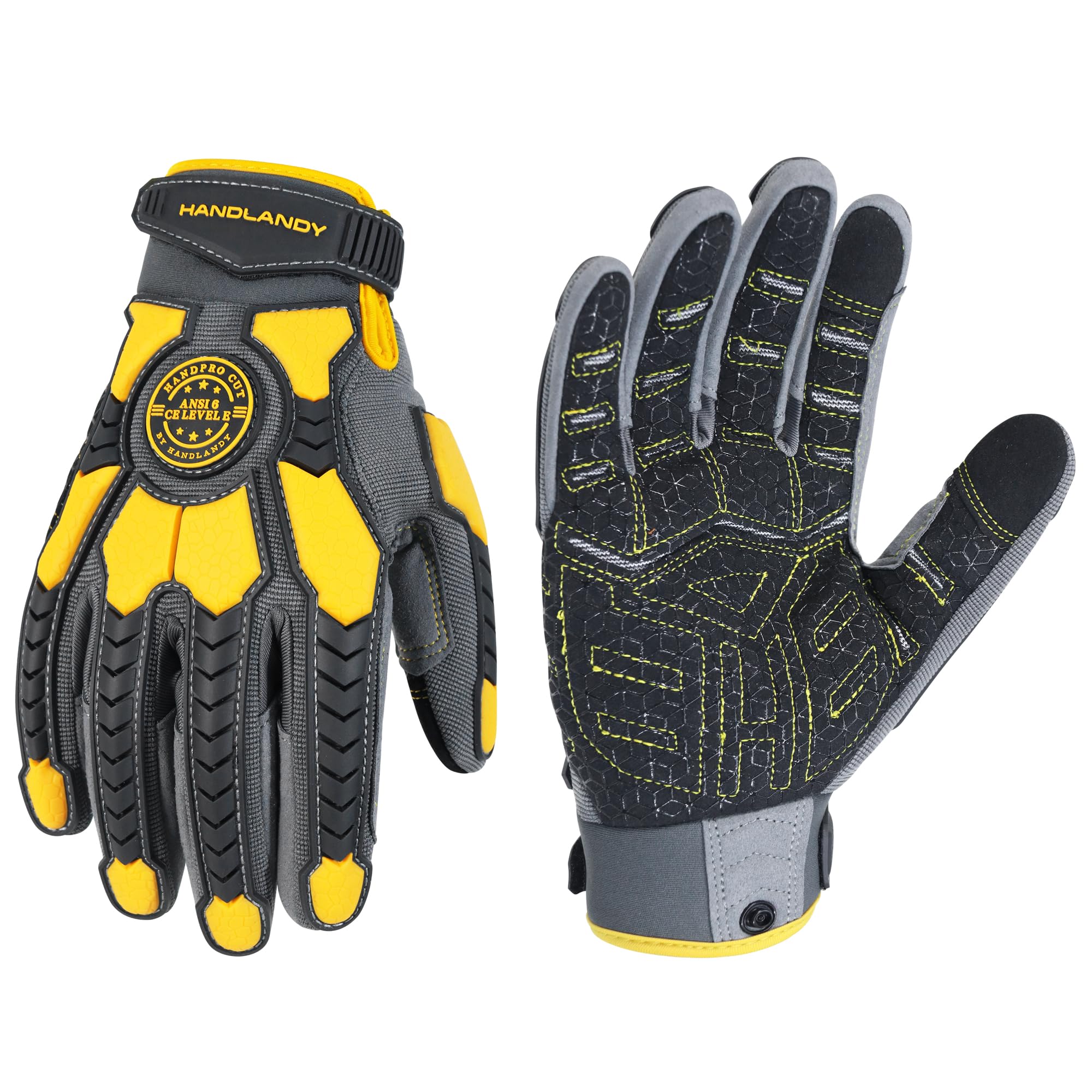 HANDLANDY Anti Vibration Gloves, SBR Padding, TPR Protector, Mechanic Work Gloves (Large, Black)