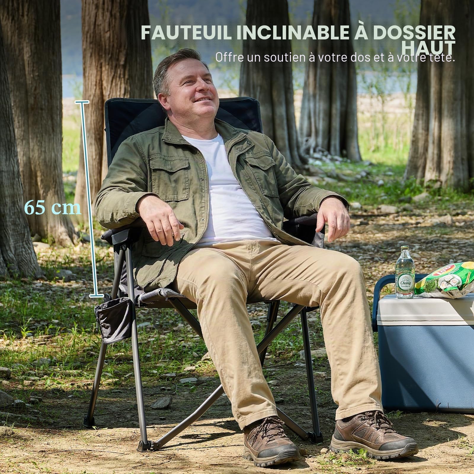 EVER ADVANCED Chaise de Camping Pliante avec Dossier réglable 160KG | Chaise pliante Recliner 4 positions, Chaise pliante avec poche latérale & porte-boisson pour camping jardin balcon
