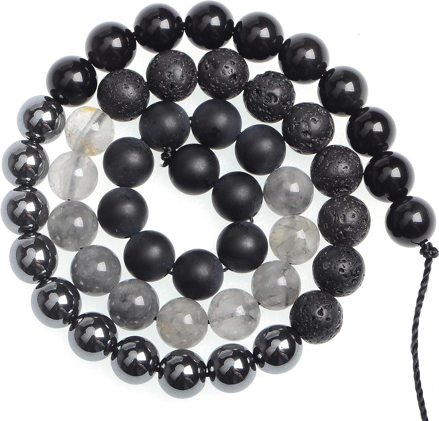 Massive Beads 140PCS Natural Crystal Beads 10 Black Color Material Stone Gemstone Round Loose Energy Healing Beads with Free Crystal Stretch Cord for Jewelry Making (Black Gems, 6MM) 6MM Black Gems