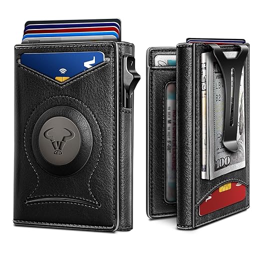 BULLIANT Money Clip Wallet,Mens Gift Slim Wallet Credit Card Holder Airtag&Standard Use 9Cards-Metal Case in Magnetic Flip Shell