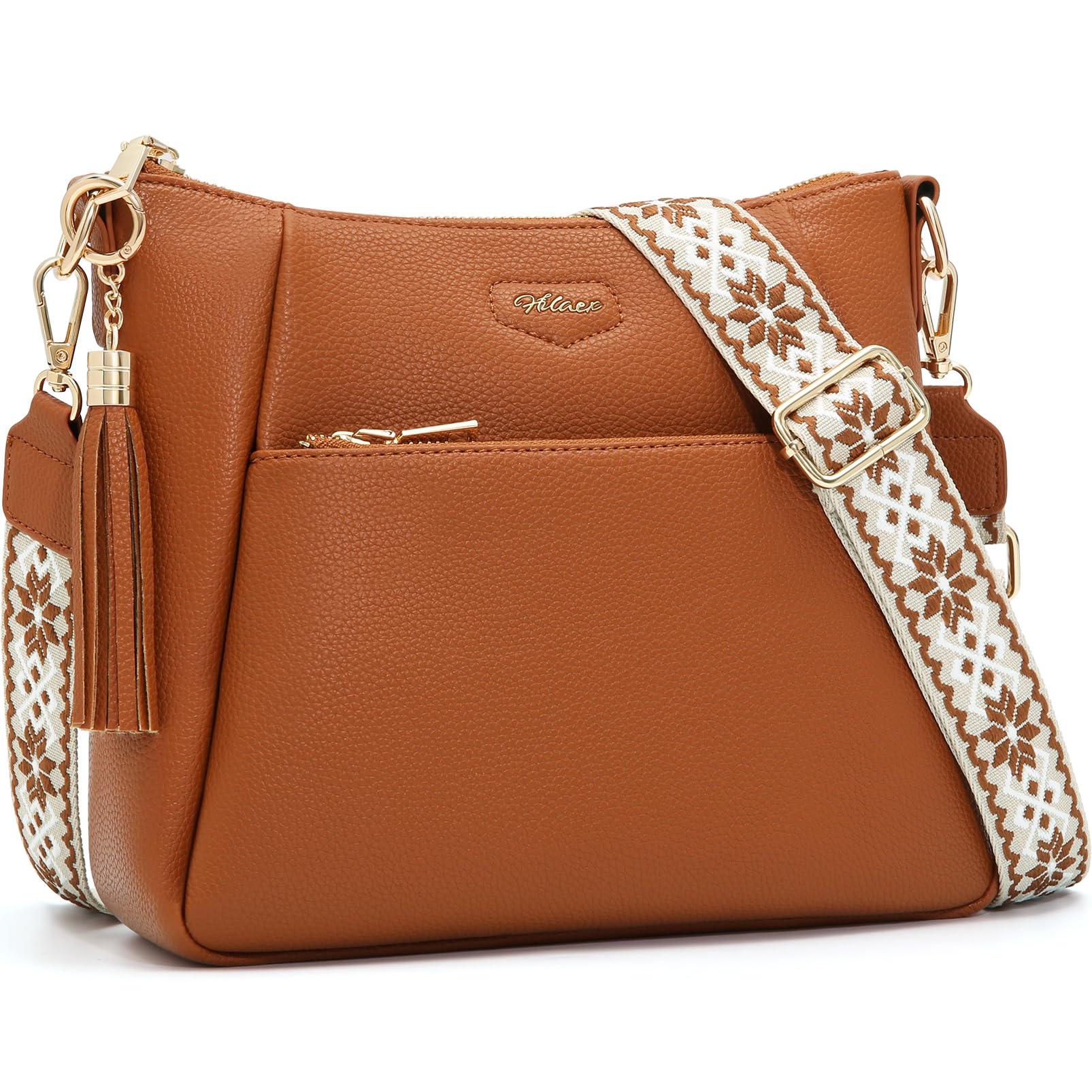 HILAEX Umhängetasche Damen Mittelgroß, Handtasche Damen Anti Diebstahl mit RFID-Blockierung, 3 Fächern mit Verstellbar Abnehmbar Breiter Gurt