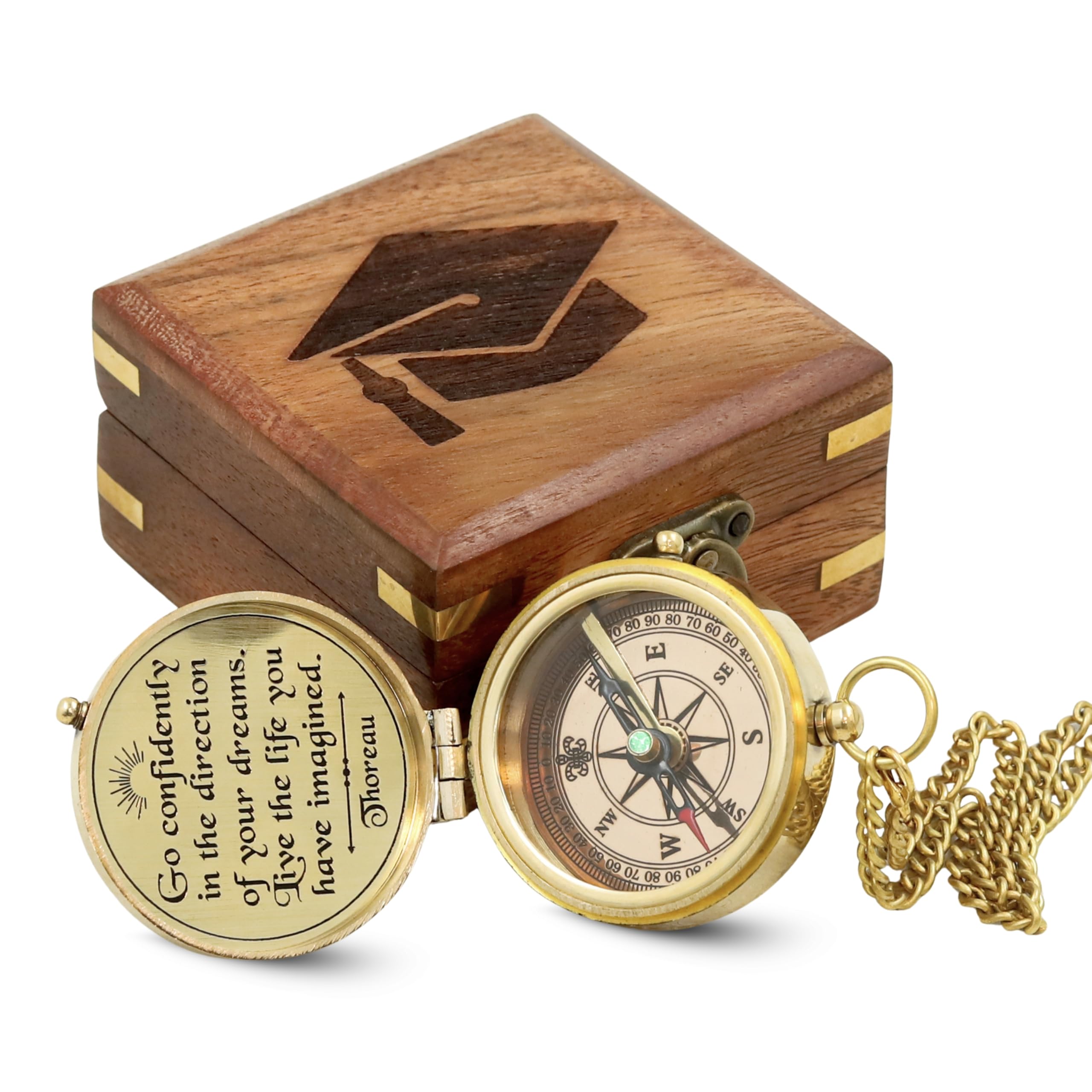 Regalo di laurea per figlio, regalo edificante, incoraggiante e unico per ragazzi, bussola vintage in ottone con custodia in legno, regalo per college, liceo, ragazzi alla moda | Scrupture