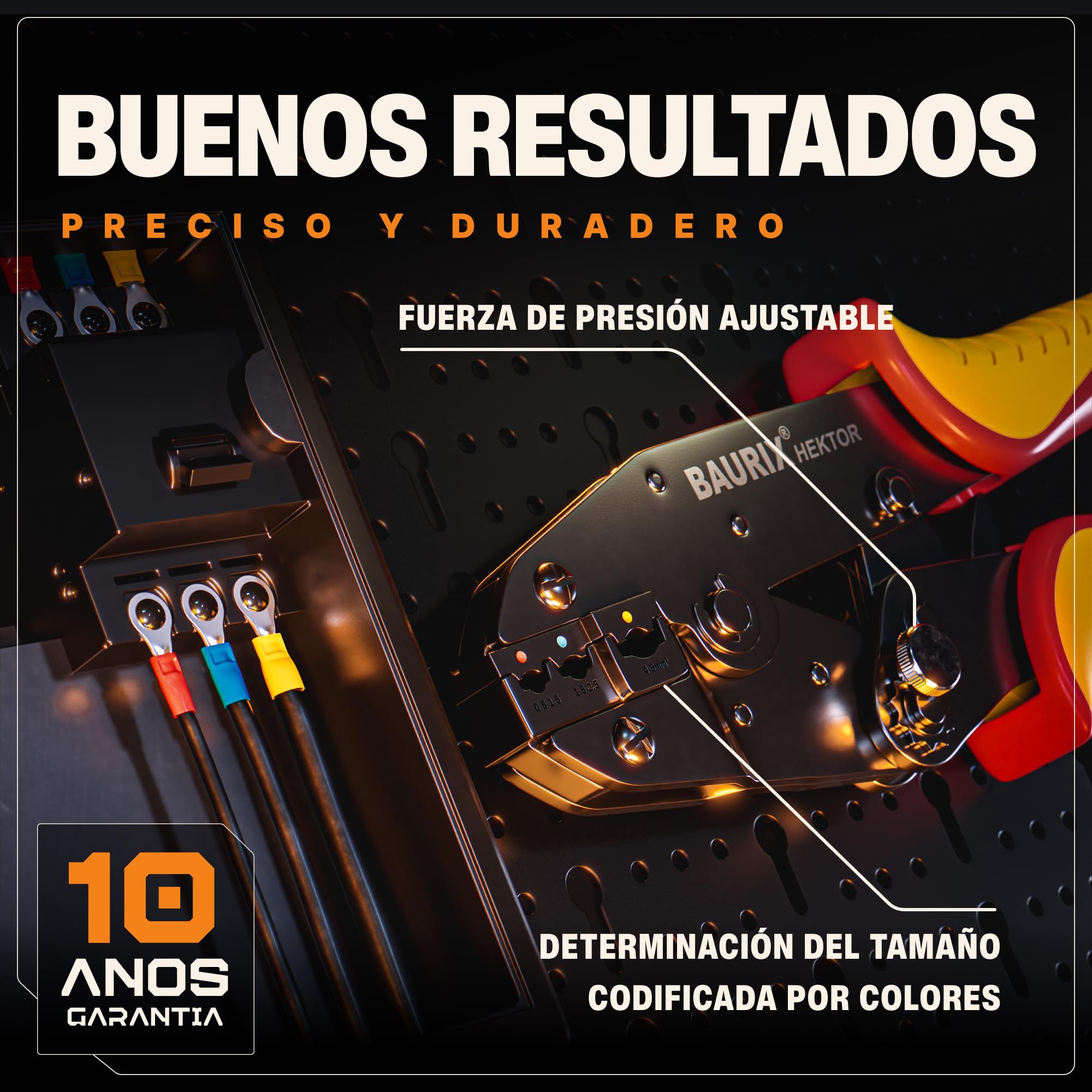 BAURIX® Tenaza de Crimpado para Terminales de Cable, Incluye Set de 700 Piezas | Tenaza para Terminales de Cable de 0,50-6,00 mm² | Tenaza de Crimpado, Tenaza Crimpadora, Tenaza de Prensado