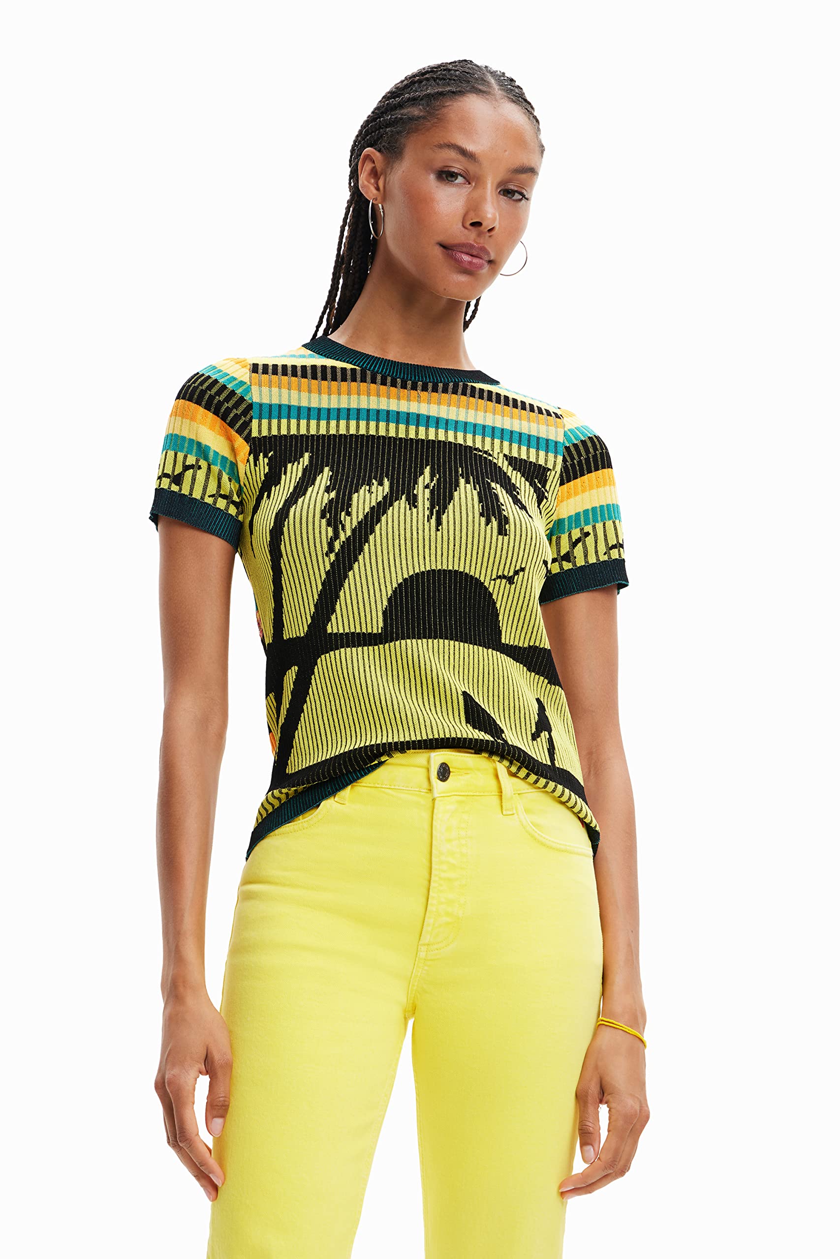 Desigual Giallo Viscosa Women's Sweater - M