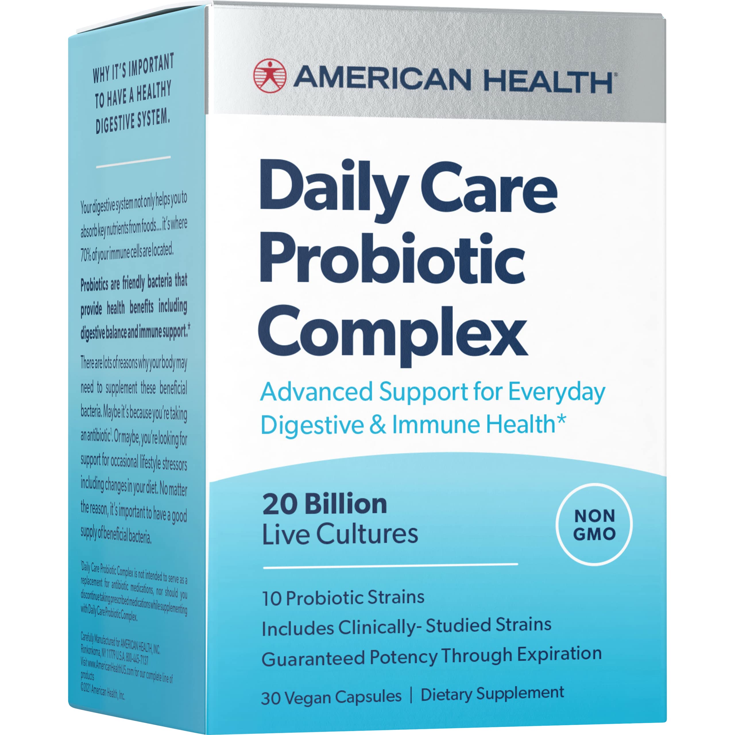 American HealthDaily Care Probiotic Complex, 20 Billion Microorganisms - Clinically Studied Strains - Advanced Support for Everyday Digestive & Immune Health - 30 Capsules, 30 Total Servings