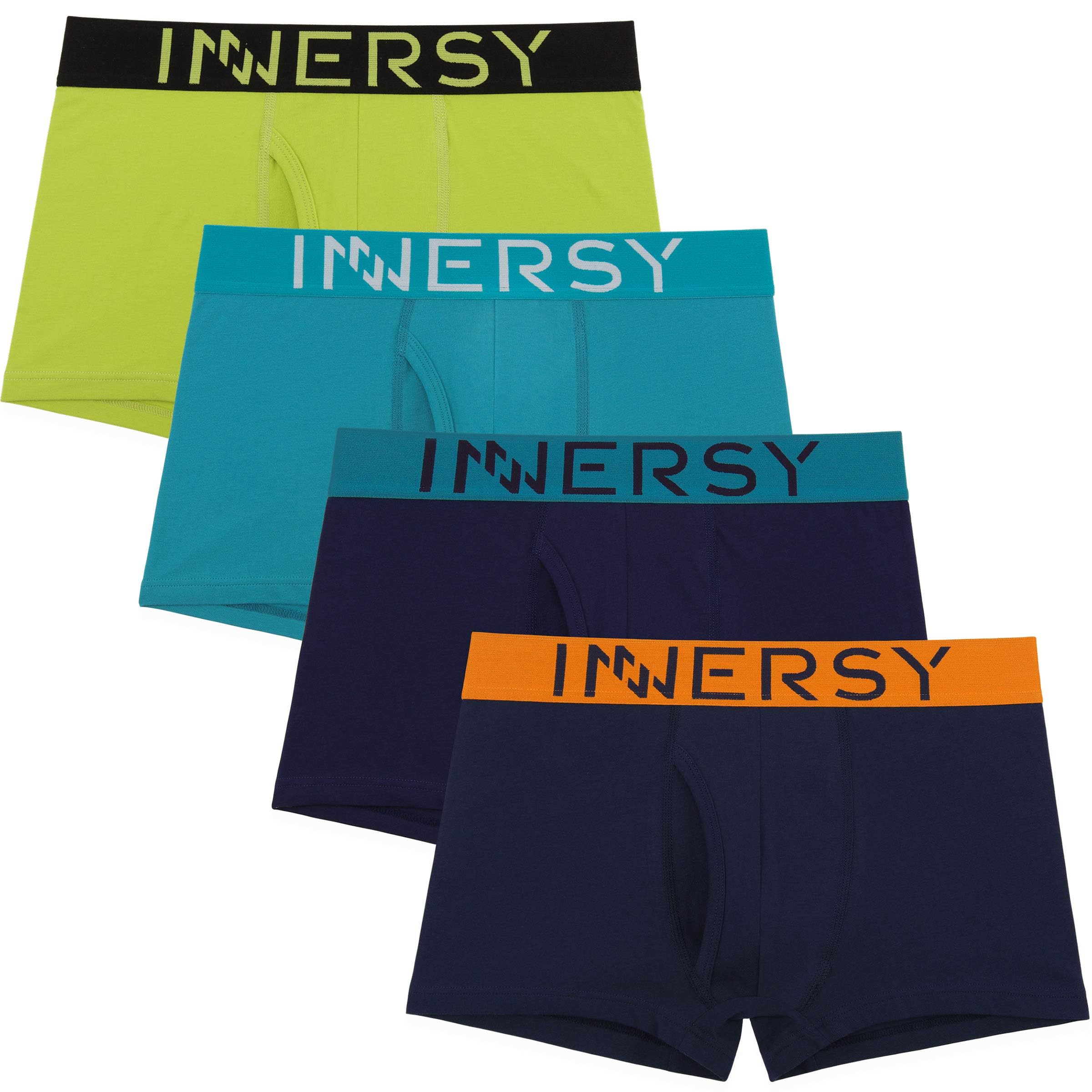 INNERSY Mens Underwear Trunks Open Fly Stretch Cotton Boxer Shorts Low Rise Pants Pack of 4