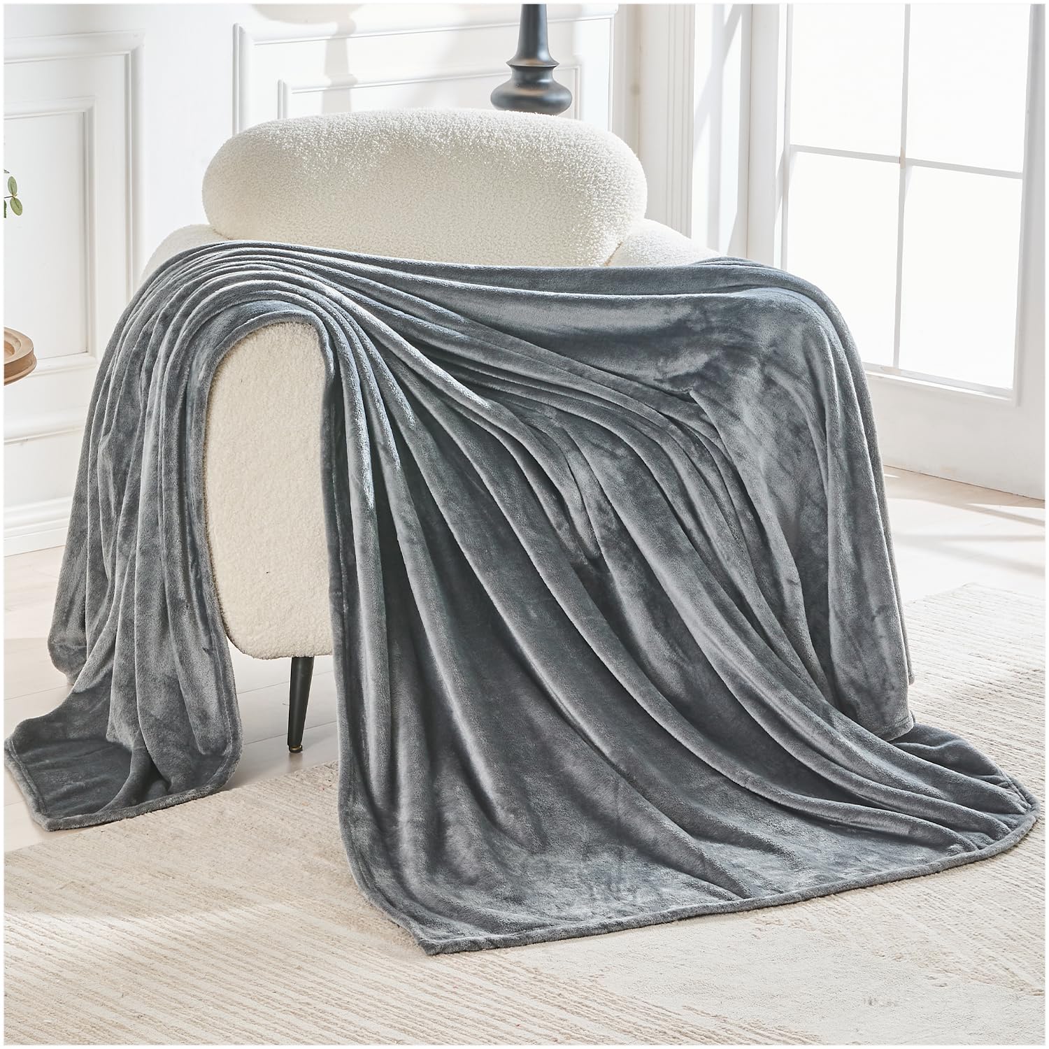 GC GAVENO CAVAILIA Flannel Fleece Throw Blanket King Size 200x240 Cm | Charcoal