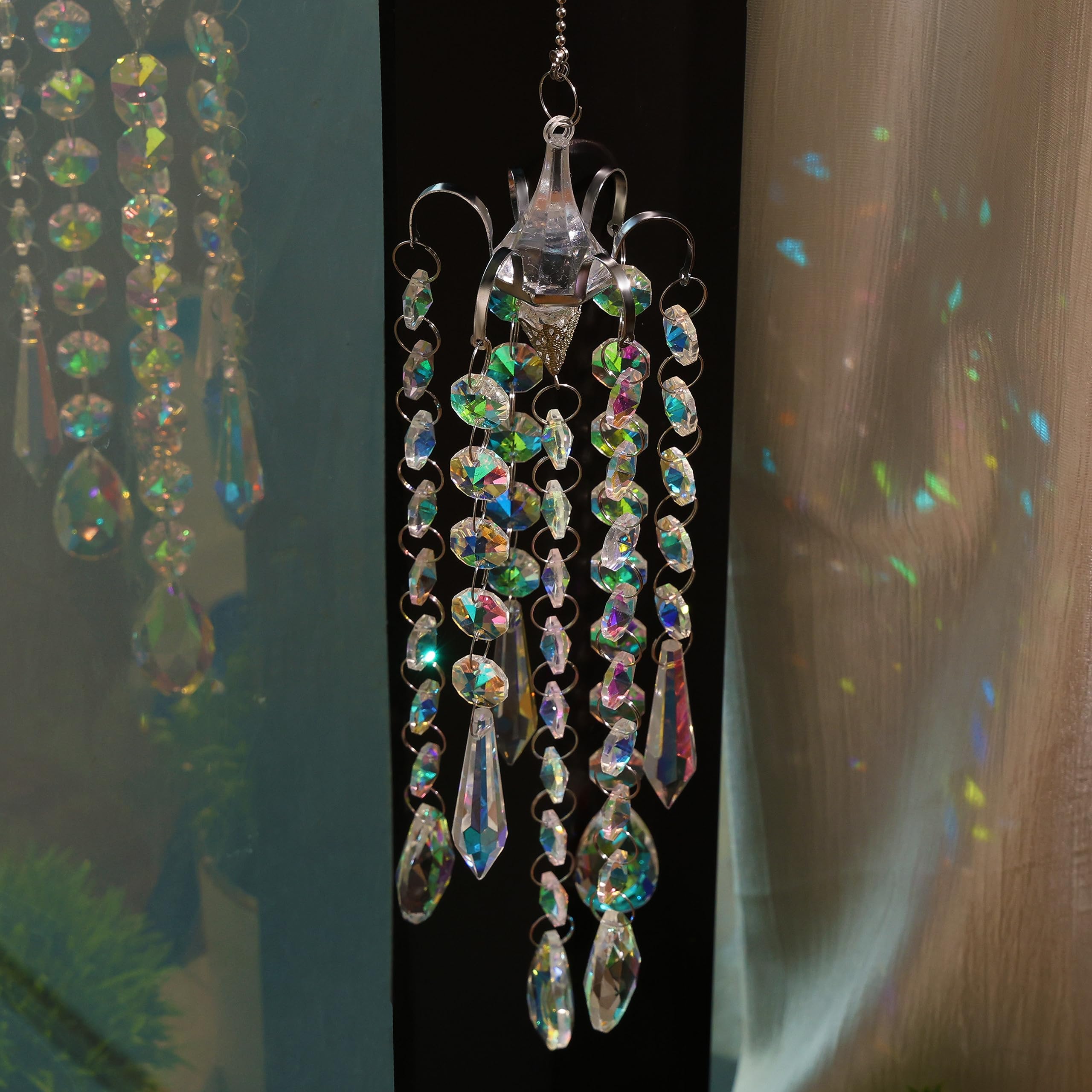 Belle Vous Hanging Crystal Chandelier Suncatcher - AB Coating Crystal Prisms - Suncatcher/Rainbow Maker Pendant for Home, Indoor Window, and Patio/Balcony Decoration or Gift