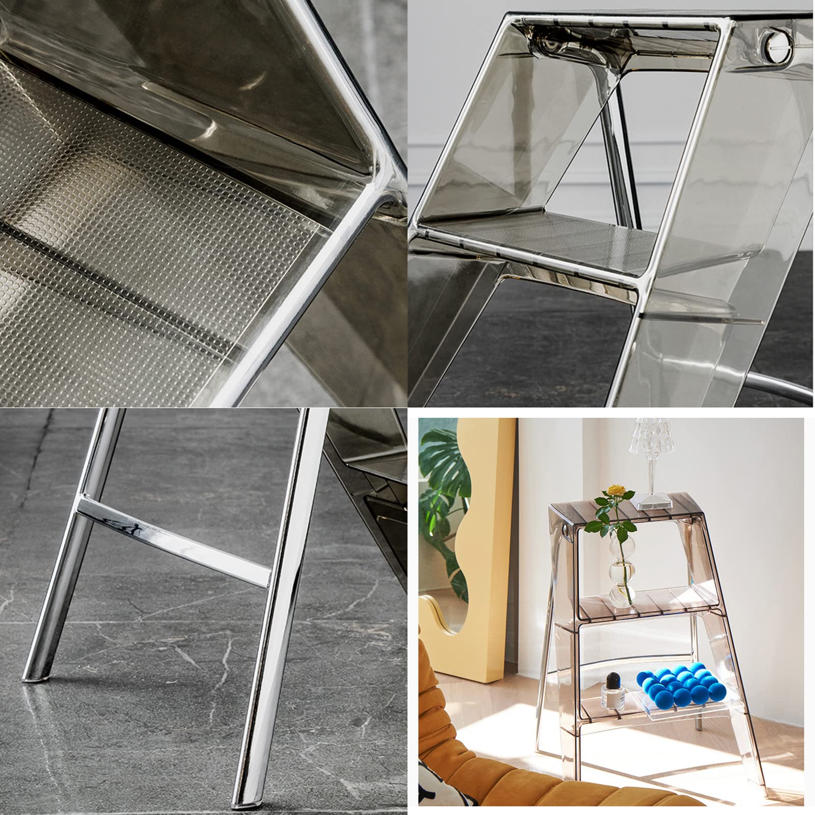 Scaletta pieghevole a 3 gradini, in Acrilico, scala a gradini portatile, scala domestica, antiscivolo, design per casa, Sicurezza Portata Max 150kg