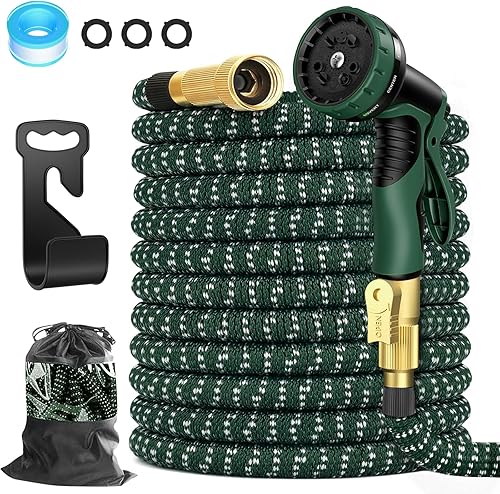 50 FT Expandable Garden Hose - 2026 Enhanced Flexible Water Hose with 3/4” Solid Brass Fittings 10-Pattern Spray Nozzle 5-Layer Latex Core & 3750D Durable Fabric Lightweight No-Kink Expanding Hose