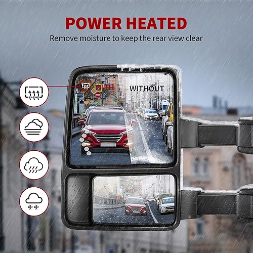 Miniatura 3 de YITAMOTOR Espejos de remolque compatibles con Ford F250 F350 F450 F550 Super Duty 2001-2005 Excursión 2001-2005 con luz LED de señal de flecha de