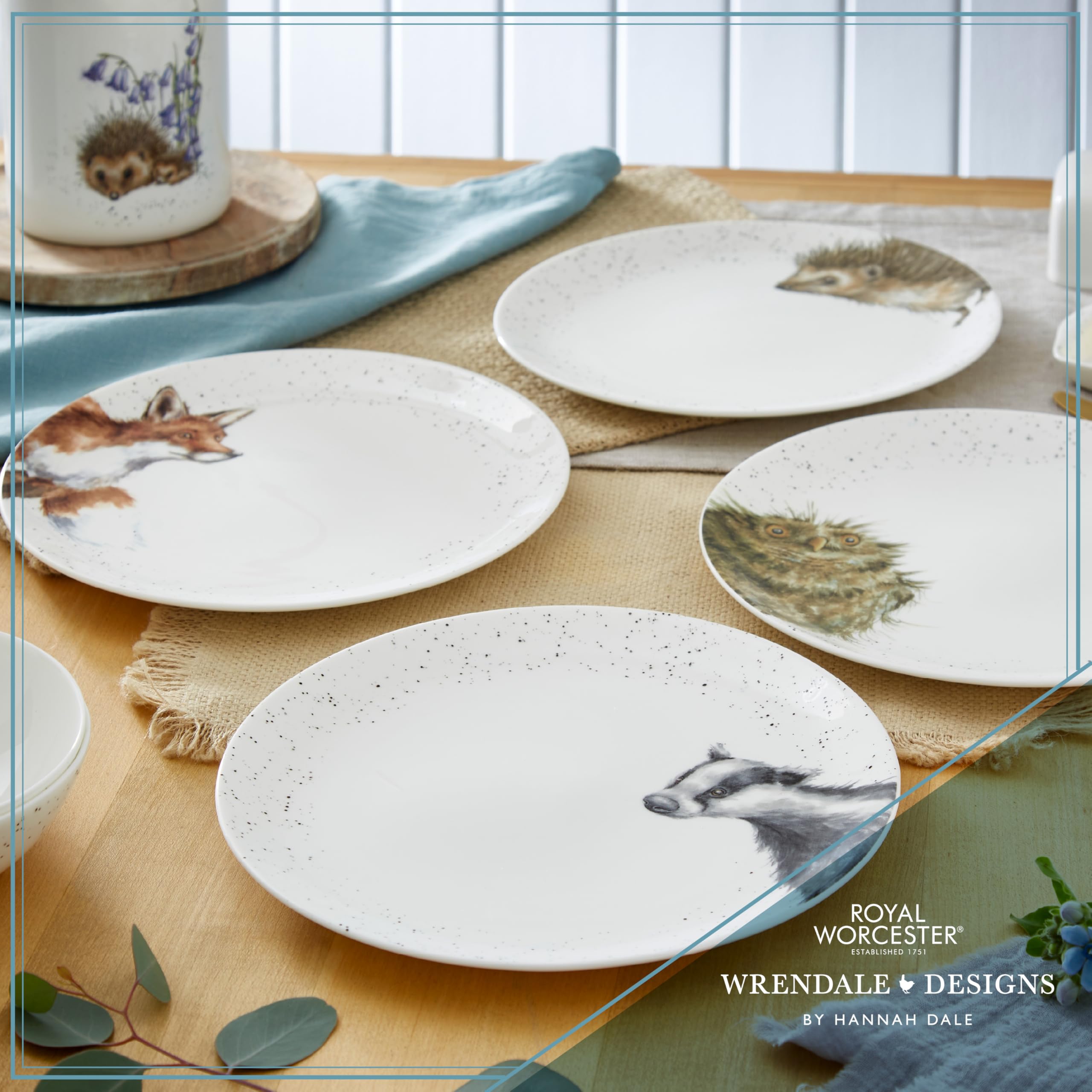 Royal Worcester x Wrendale Designs Set of 4 Assorted Coupe Plates