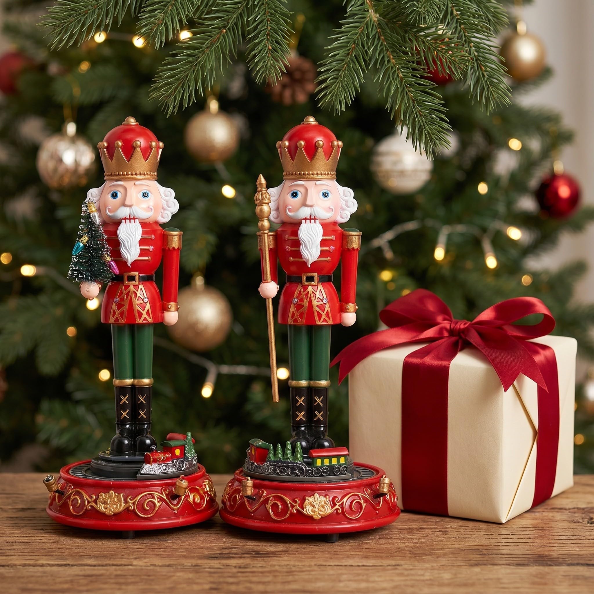 SHINEOFI 2 Pezzi Decorazione Natalizia in Plastica con Musica Interattiva e Rotazione Musicale, per Ufficio e Casa Durante Natale