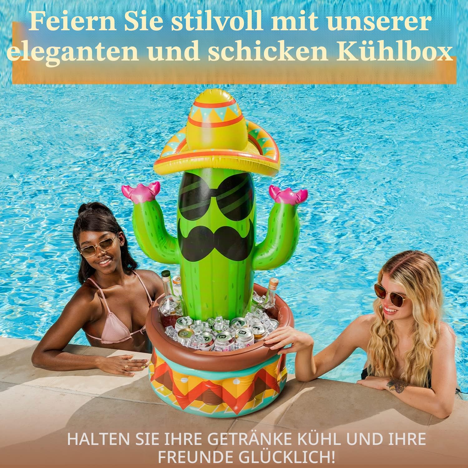 JOYIN 91,4cm aufblasbarer Kaktuskühler mit Sombrero-Hut für Partys, Cinco-de-Mayo-Partyzubehör, aufblasbarer Partykühler, Poolparty-Dekoration, Aufblasbare Insel Aufblasbare Palme Getränkekühler