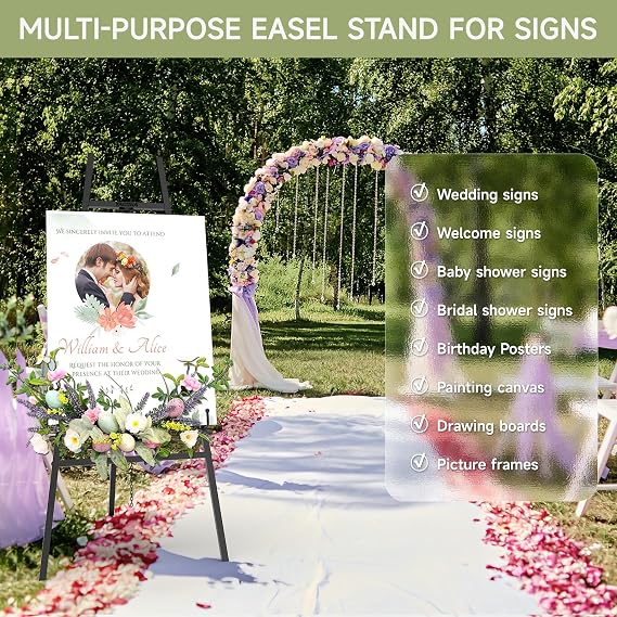 Black Easel Stand for Sign, 4-Tier Display Easel with Adjustable Chain