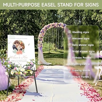 Black Easel Stand for Sign, 4-Tier Display Easel with Adjustable Chain