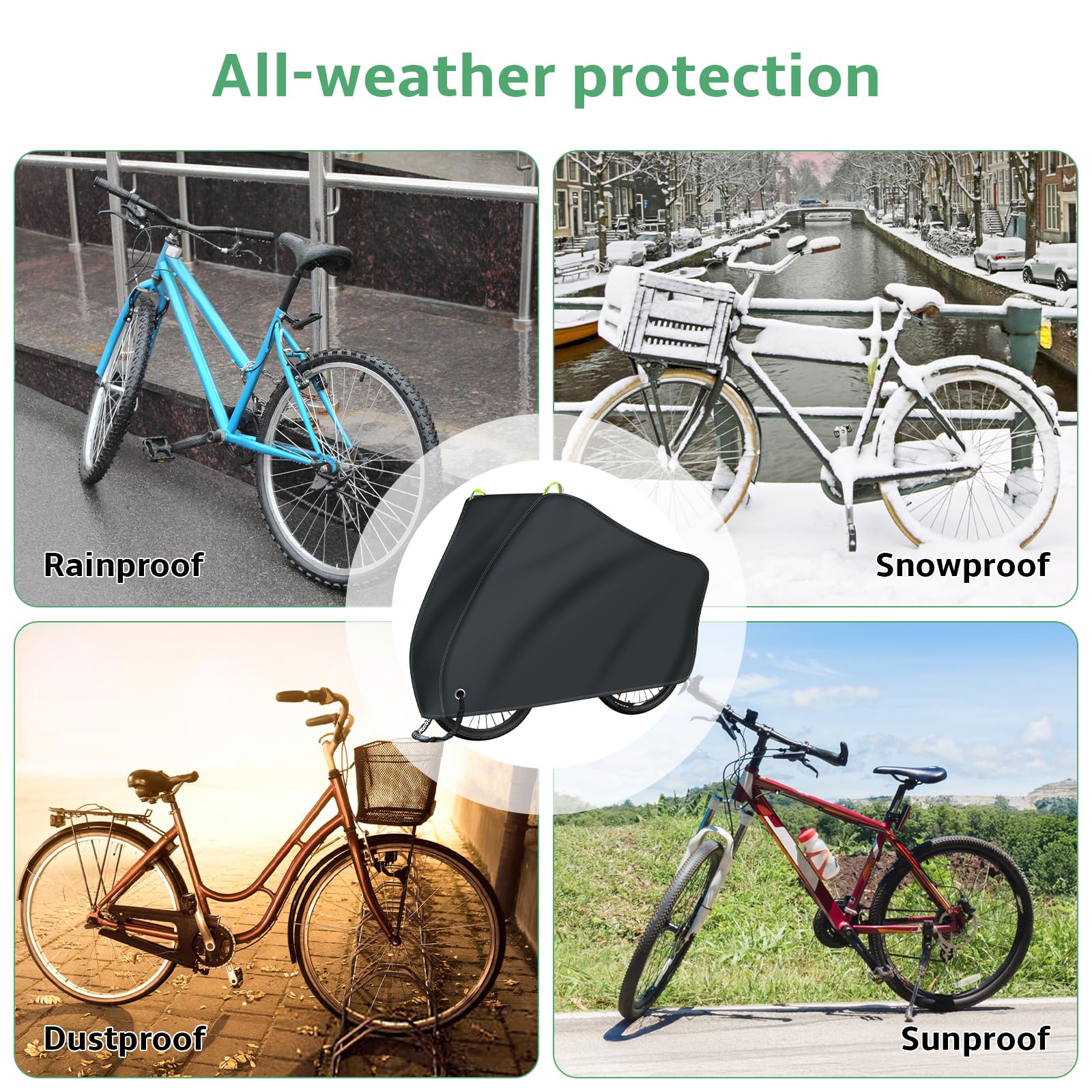 Funda Bicicleta Exterior Impermeable 500D Tejido Ripstop, Funda Bici Anti-UV Resistente a Viento y Polvo, 210x100x110 cm, Cubierta Protección para Bicis Montaña, Carretera, Eléctricas y Motos