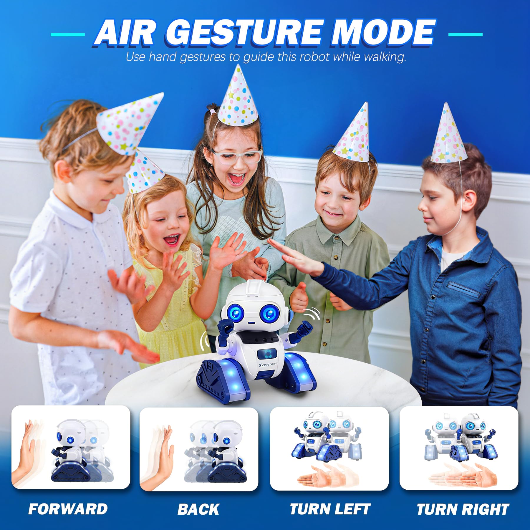 Ophy Roboter Kinder Spielzeug, wiederaufladbar und projizierbar, RC-Roboter mit LED-Augen und Musik, RC-Spielzeug mit Gestensensor für ab 3 4 5 6 7 8 9 10 Jahre Jungen und Mädchen Geschenk