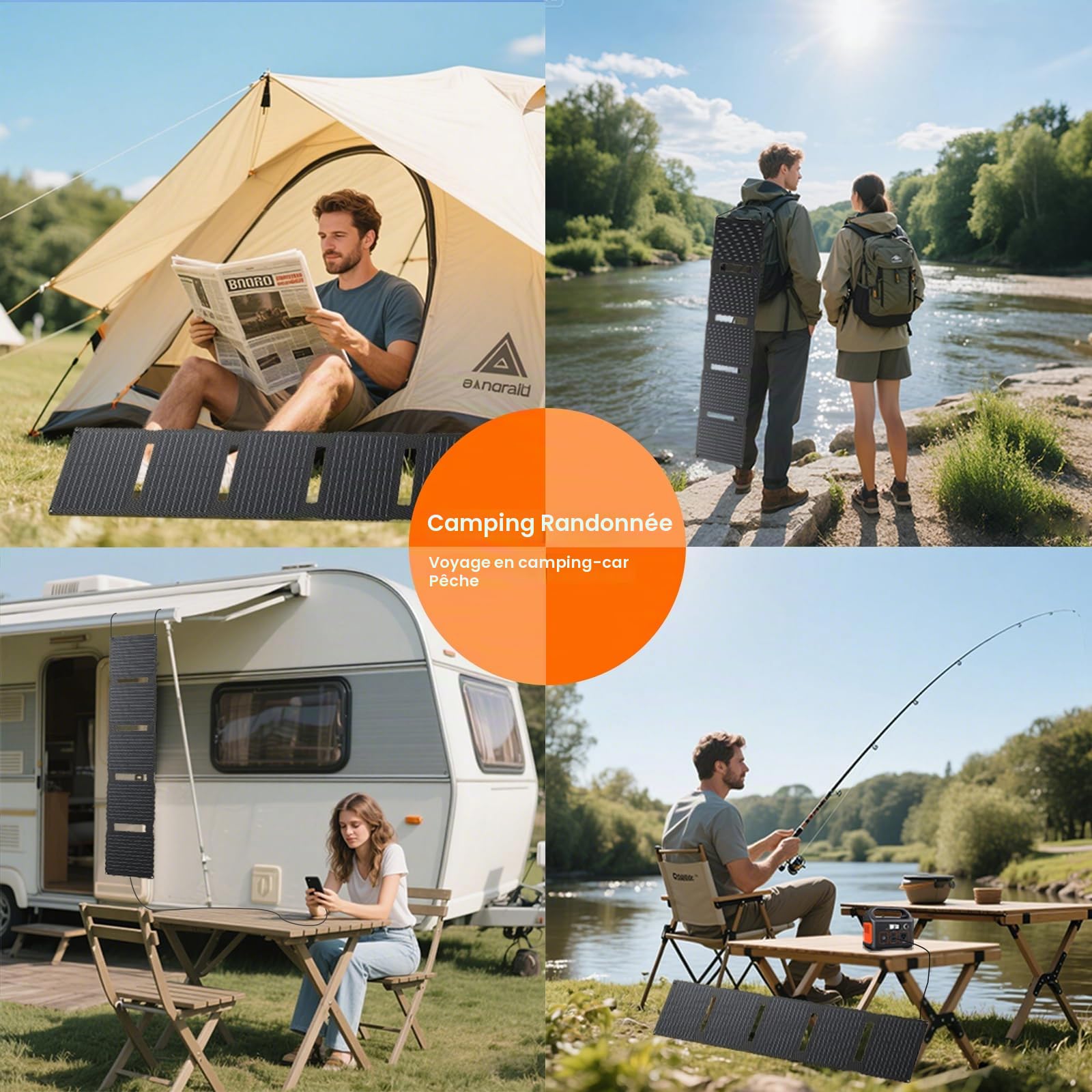 FlexSolar Panneau solaire 40 W, chargeur solaire amélioré PD2.0 USB-C, QC3.0 USB-A et panneau solaire DC IP67 étanche pour petites centrales électriques, téléphones, batteries externes
