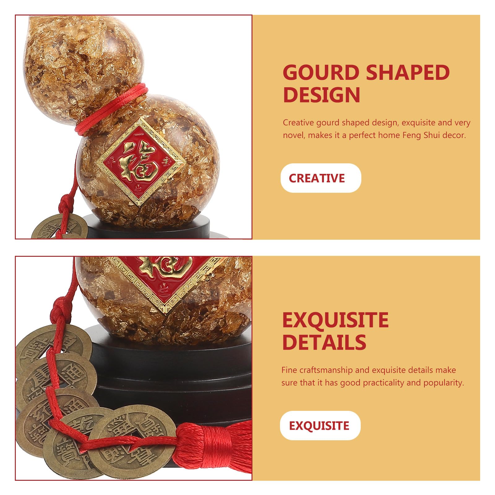 Ipetboom Ornement Richesse Symbole Décoration ou et Prospérité Intérieure pour Artisanal Calebasse Dorée en Verre Feuille d'or de Bureau Maison