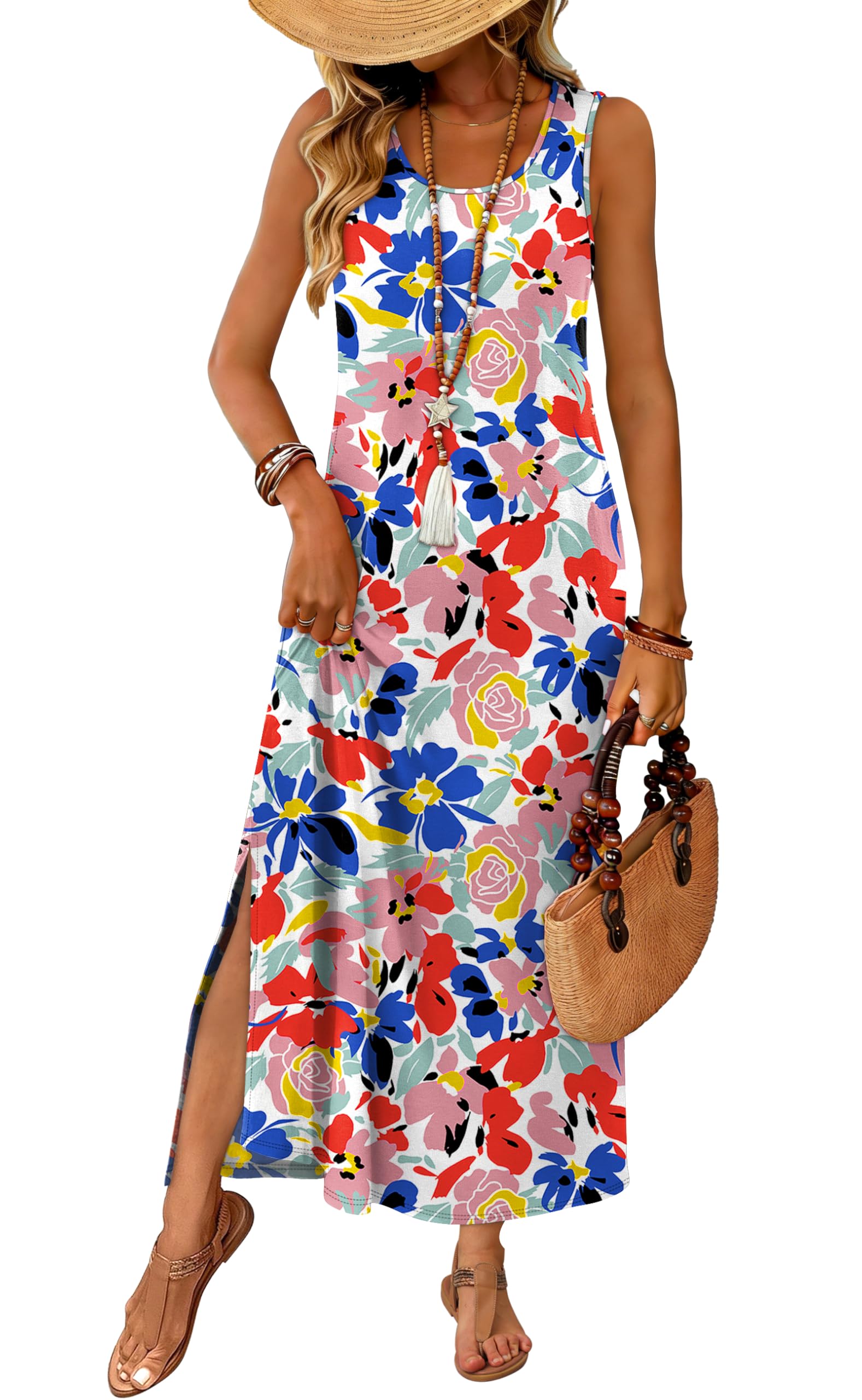 WIHOLL Maxi Dress Summer Dresses 2026 Beach Vacation Clothes Sleeveless Sundresses with Pockets Boho S-3XL