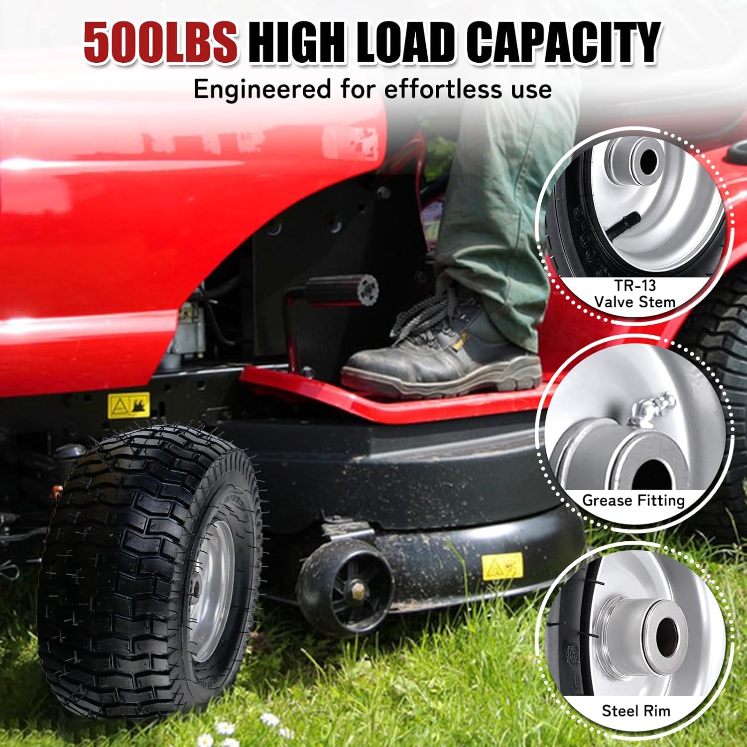 15x6.00-6 Riding Lawn Mower Front Tire and Wheel Assembly (2-Pack) ，Compatible with John Deere, Craftsman, Husqvarna, Cub Cadet, Troy-Bilt Lawn Tractors