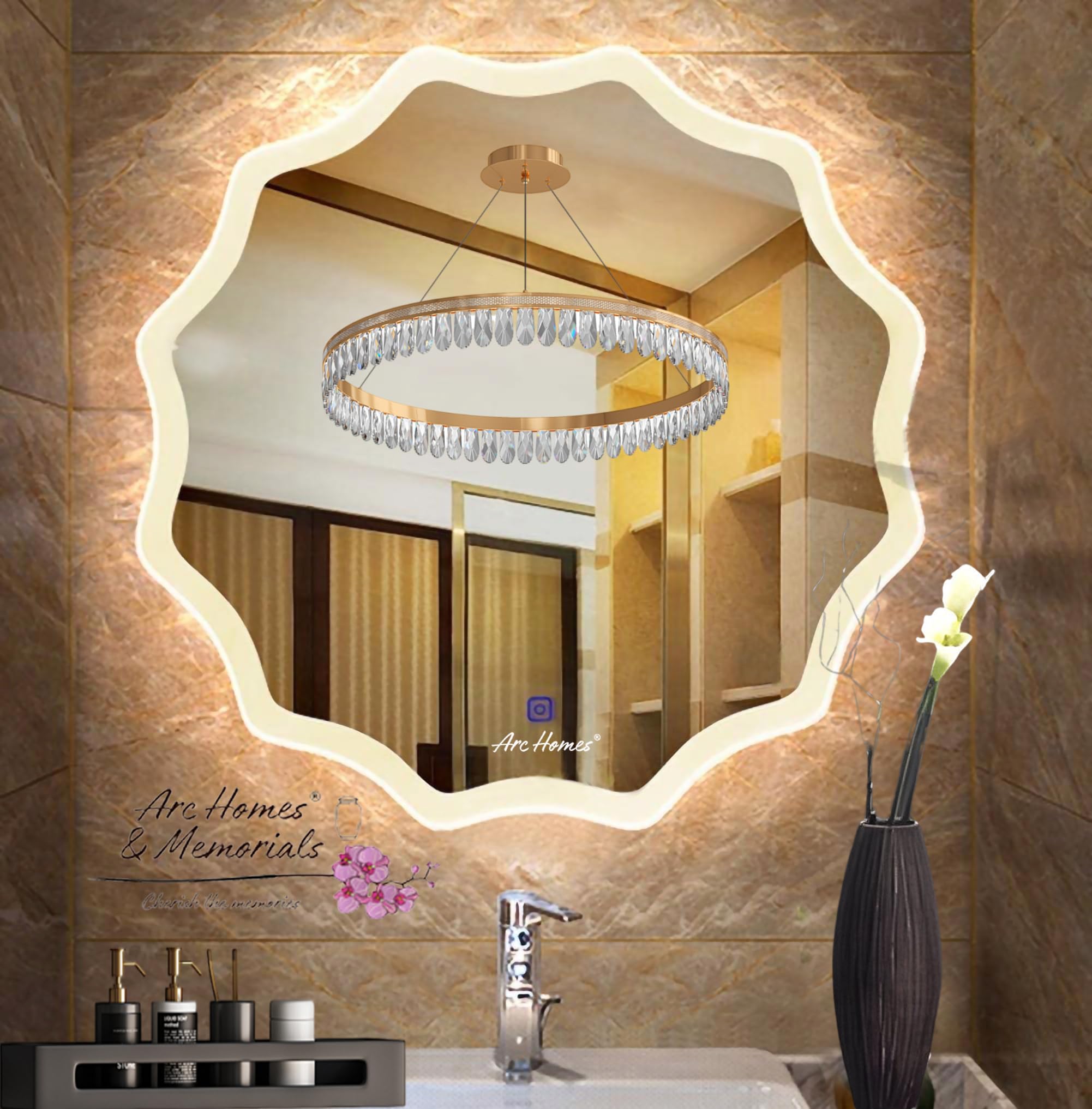 Round Wall Mounting Mirror with Led Light for Bathroom Washbasin Venity Mirror,Smart LED Light 2 Tone 3 Tone (Triple Light, 18 X 18 Inch) Glass