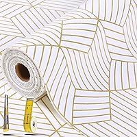 Kimhan Shelf Liners 12x20FT Non-Adhesive Non-Slip Thickened Gold Geometric Drawer Liner with Knife & Tape Measure