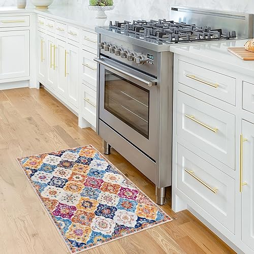 Miniatura 6 de KILOCOCO Alfombra marroquí pequeña de 2 x 3 pies, alfombra de entrada, alfombra floral vintage, lavable, antideslizante, tapete oriental para puerta
