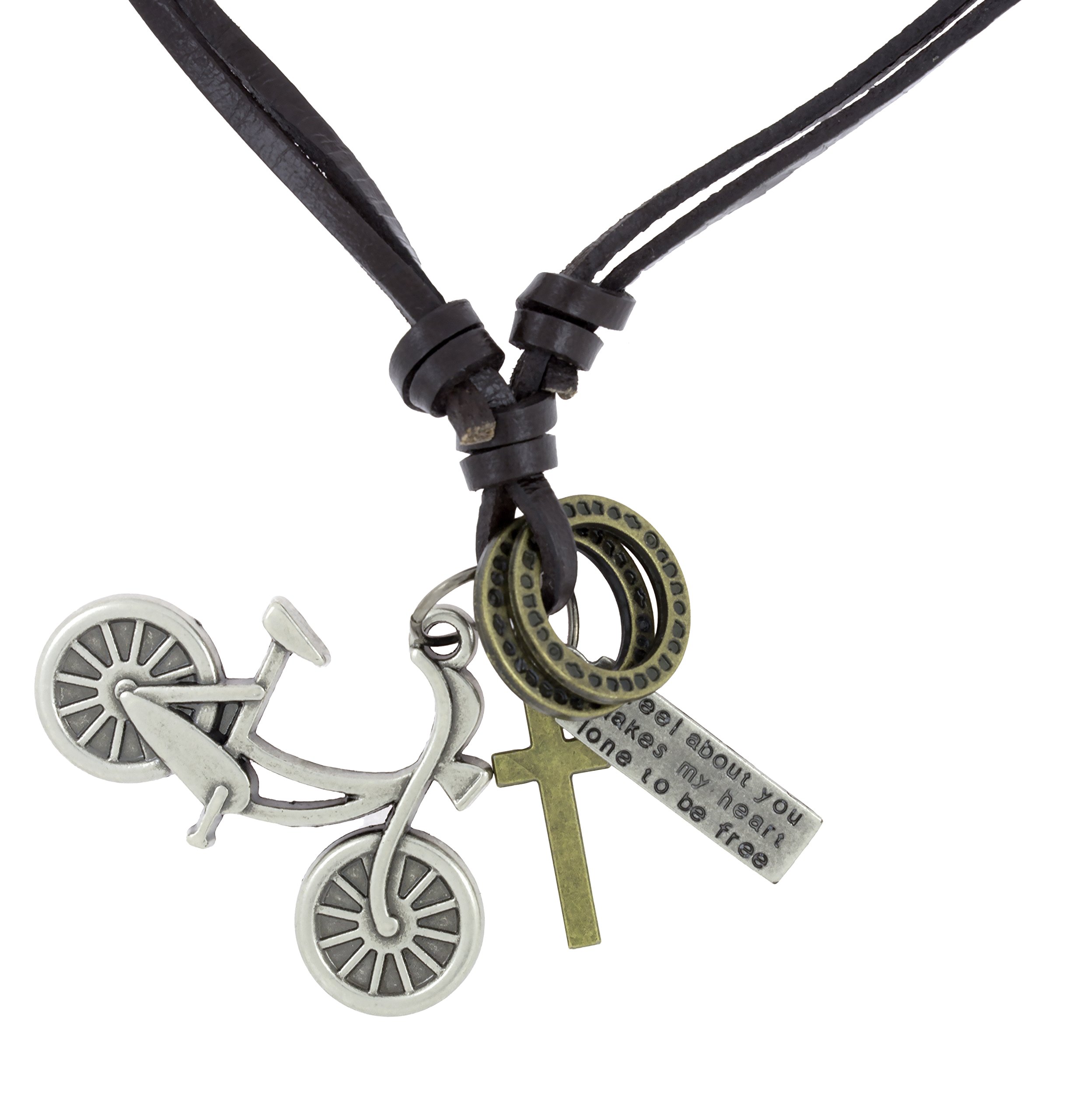 the jewelbox Zivom® Hip Hop Punk Cycle Cross Bronze Vintage Dog Tag Oxidised Afghani Bohemian Tribal Leather Pendant Chain-picture-16