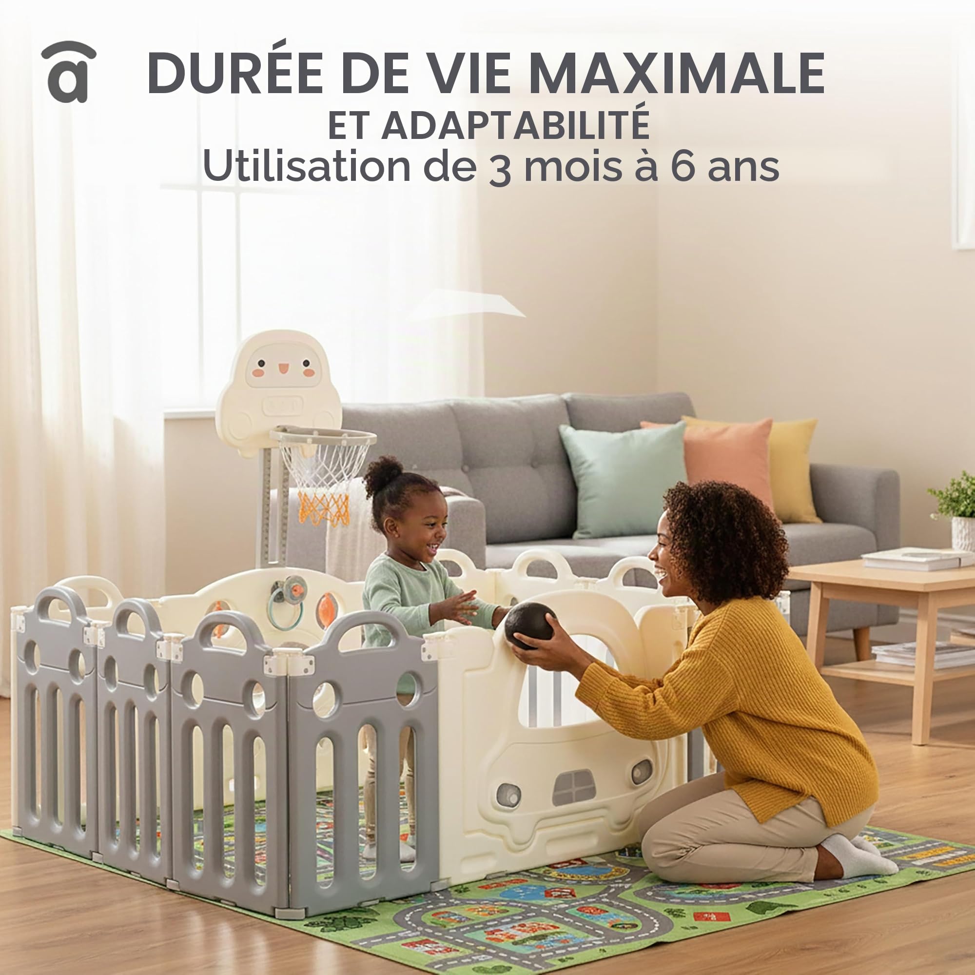 Asalvo MONTESSORI Terrain de jeux pour bébés, Centre d'activités, 160 x 120 cm, extensible, Terrain de jeux, Parc pour bébé, Aire de jeux intérieure et extérieure, Montessori Blanc