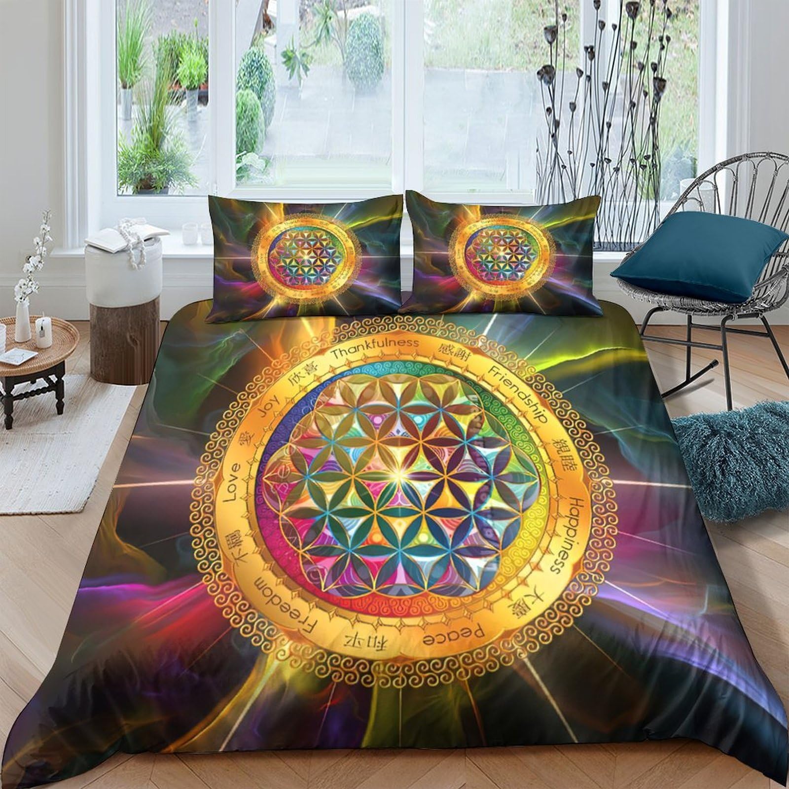 Ctjqhvkz Style-10 3D Printed Sacred Geometry Fitted Sheet Microfiber Colorful Mandala Bed Cover For Bedroom Dorm Mattress Decor Single（135X200cm）