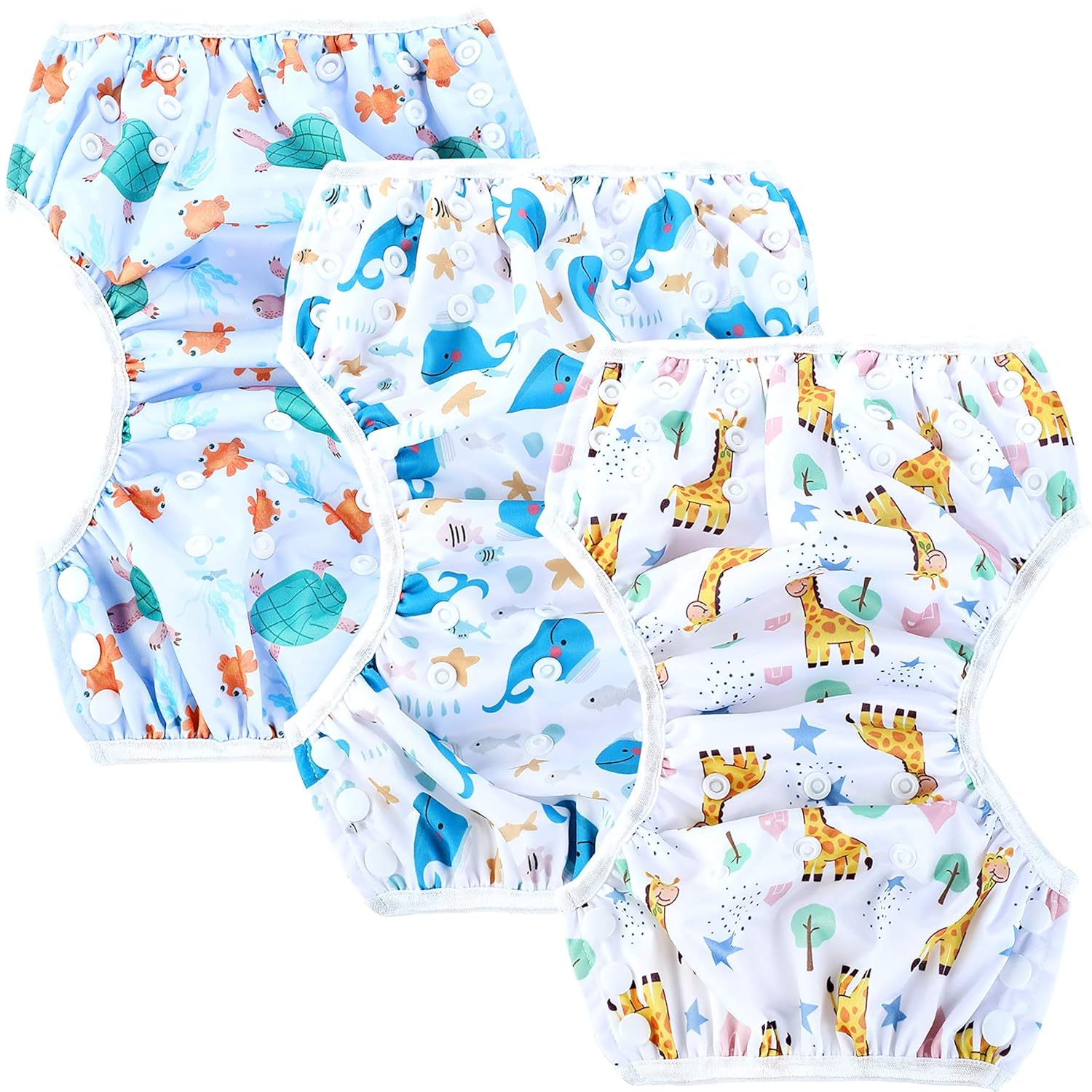 Leekalos One Size Adjustable Reusable Swim Diaper Boys & Girls, Swim Diapers for Baby Shower Gifts & Swimming Lessons, Pack of 3 (Fish, Giraffe, Whale, Small) : Clothing, Shoes & Jewelry