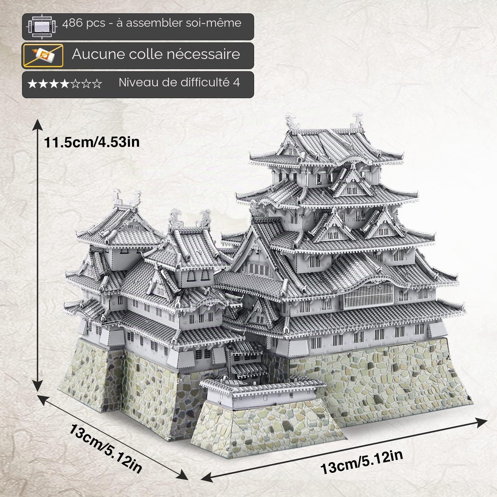 Piececool Puzzle 3D Metal Himeji-jo Japon, Maquette Maison a Construire de Acier Inoxydable 430, Restauration 100%, Maquette Metal, Cadeau d'anniversaire pour 3D Puzzle Adulte, 486 Pièces
