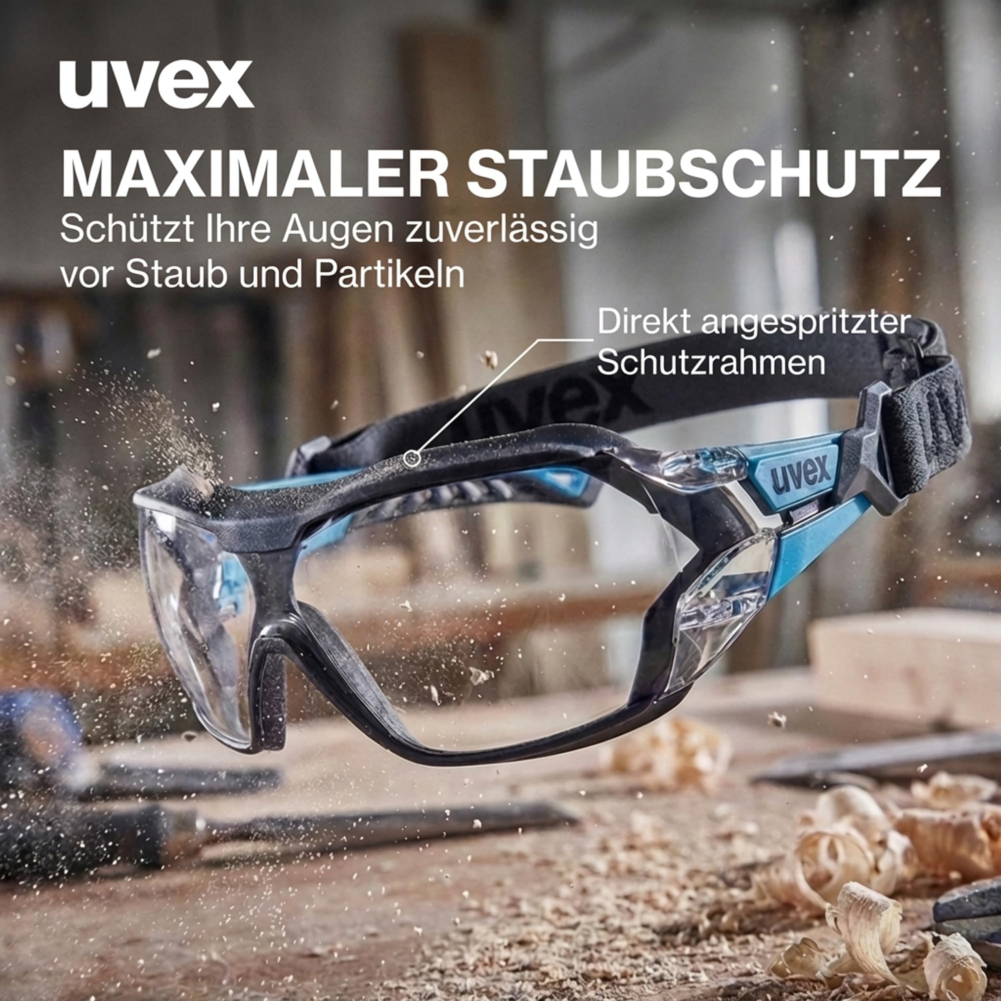 Uvex pheos nxt guard Gafas de seguridad con protección UV 100%, sin condensación, exteriores extremadamente resistentes a los arañazos y sin metales, con diadema, transparente, azul/antracita