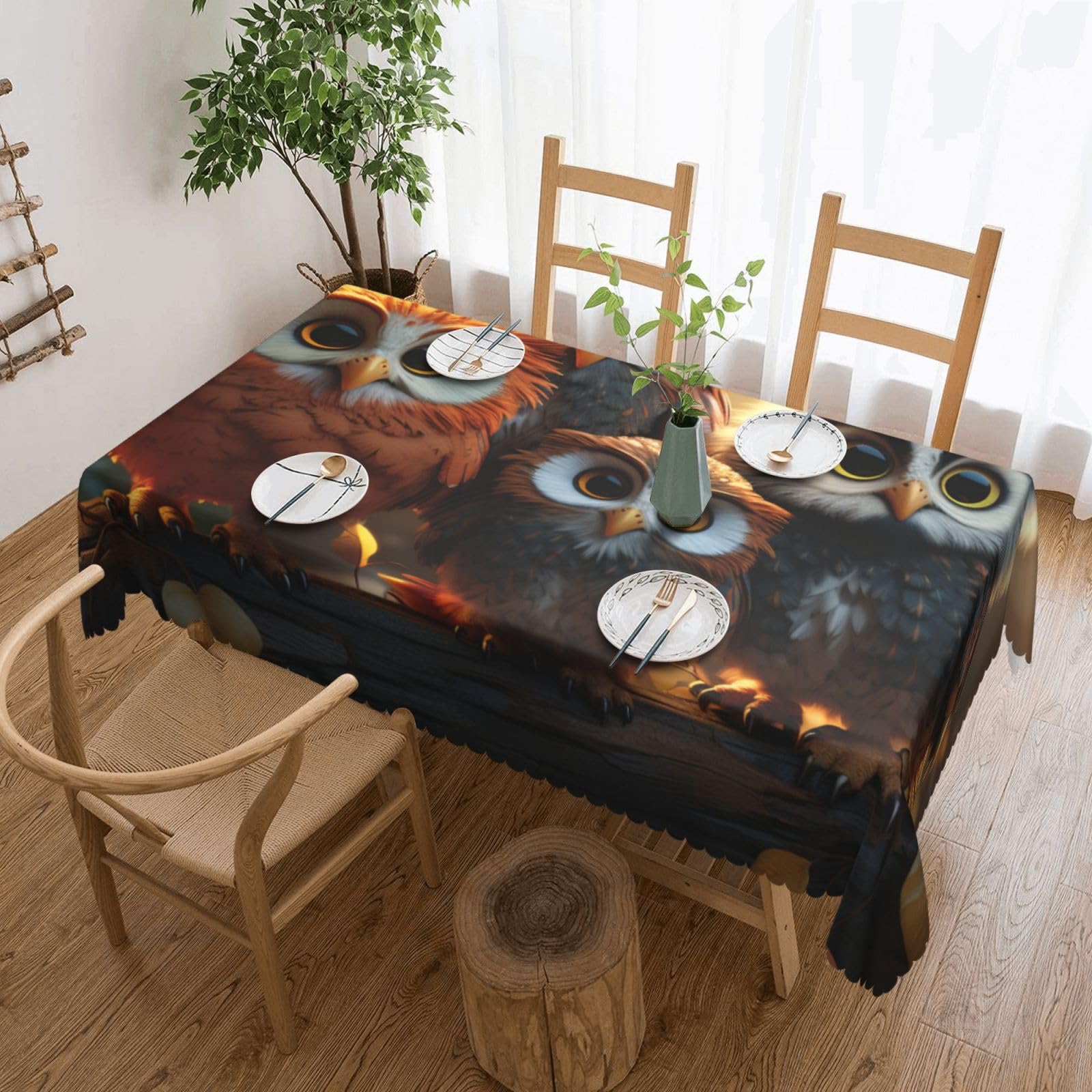 MXZERFKGLA Rectangle Tablecloth 137x183 cm Waterproof Tablecloth for Dining Tables Kitchen Farmhouse Tablecloths Owls Birds Table Cloth Wrinkle Free Table Cover for Dining Buffet Wedding Party
