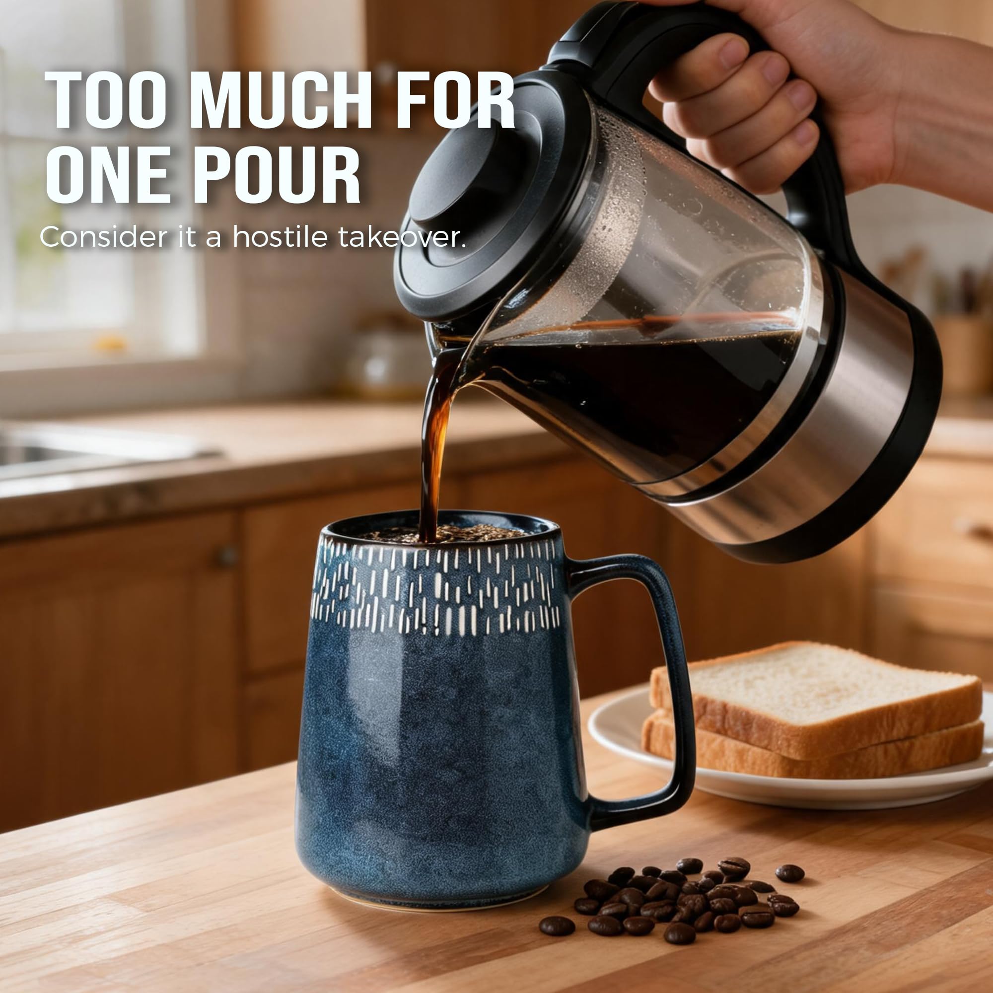 TT006 - Taza de café extragrande de 24 onzas, taza de café vintage para oficina y hogar, apta para lavavajillas y microondas, azul con estrellas