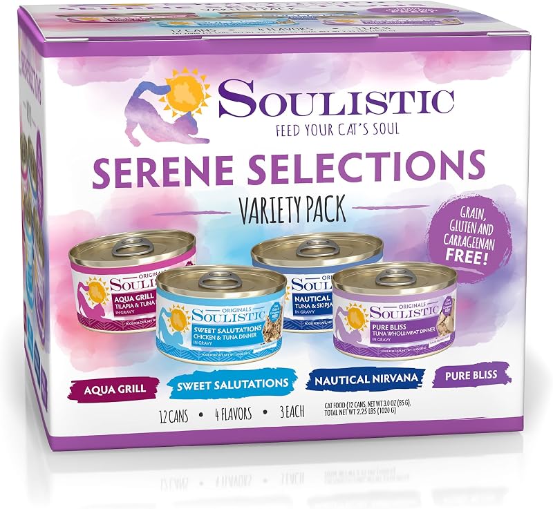 Ração úmida para gatos adultos Soulistic Originals Serene Selections, lata de 85 g, Pacote com 12