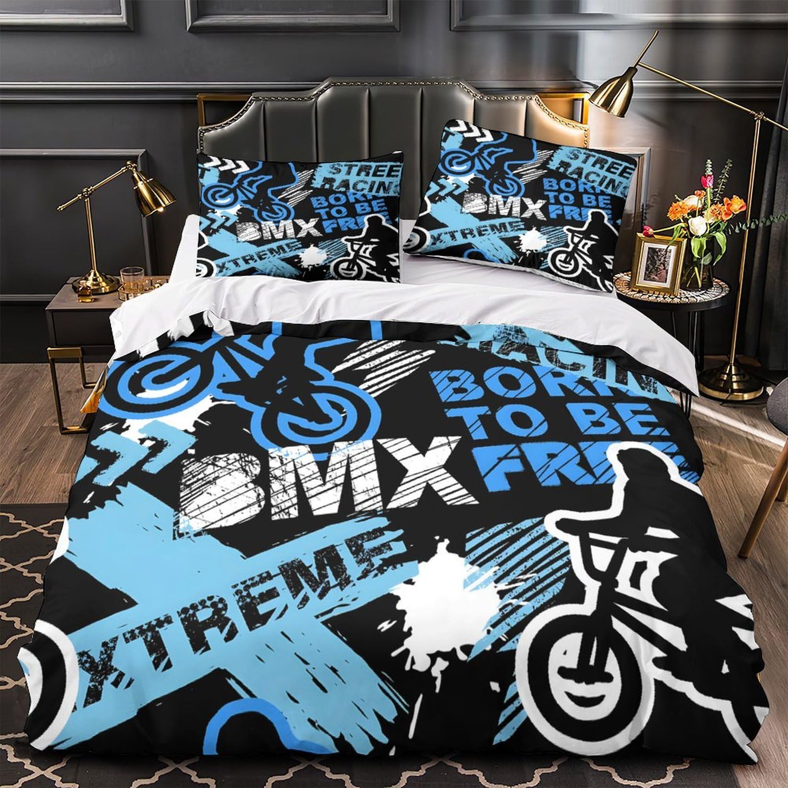 Housse de couette BMX 200x200 pour lit double ado garçon en microfibre
