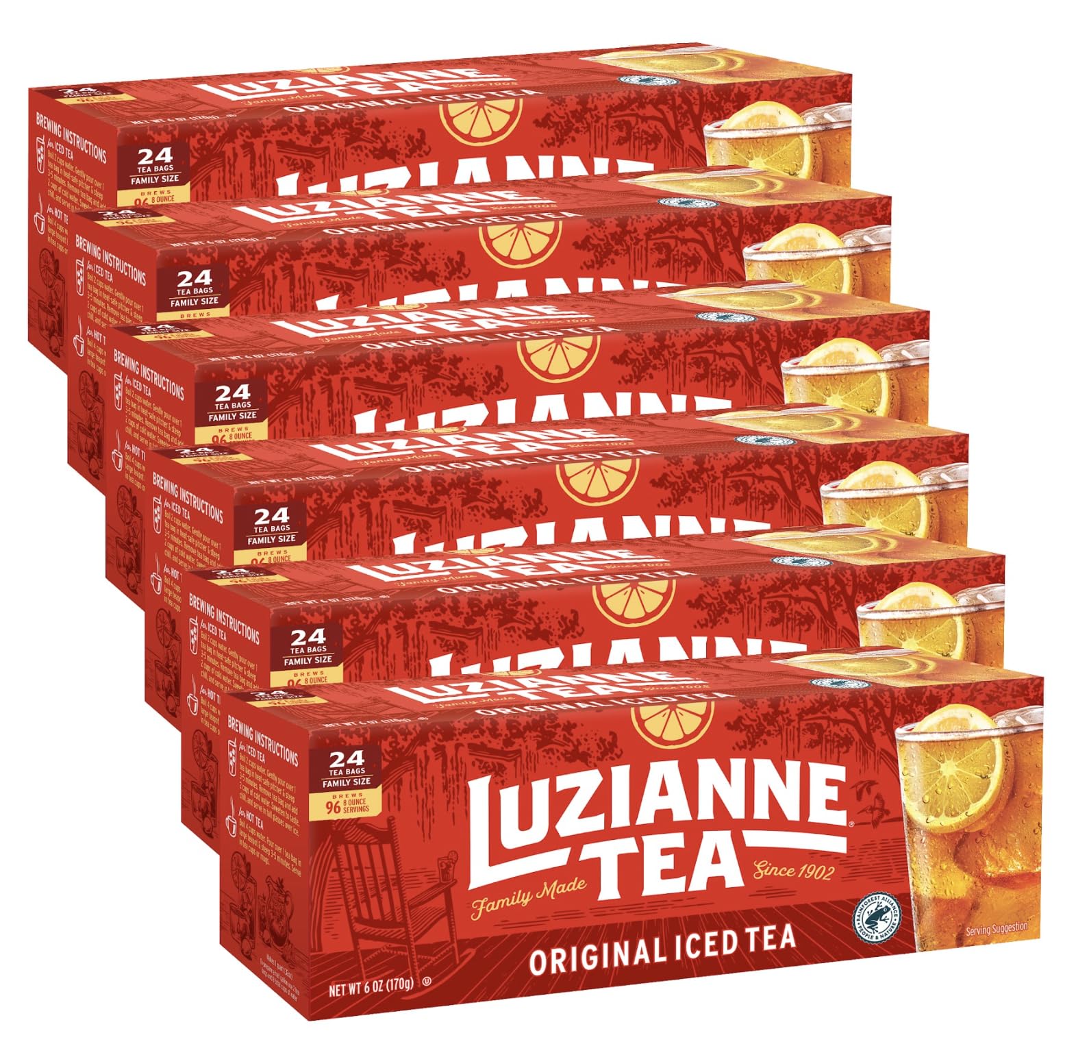 Luzianne Unsweetened Iced Tea Bags, Family Size, 24ct Box (Pack of 6)Rainforest AllianceRainforest AllianceRainforest AllianceRainforest Alliance